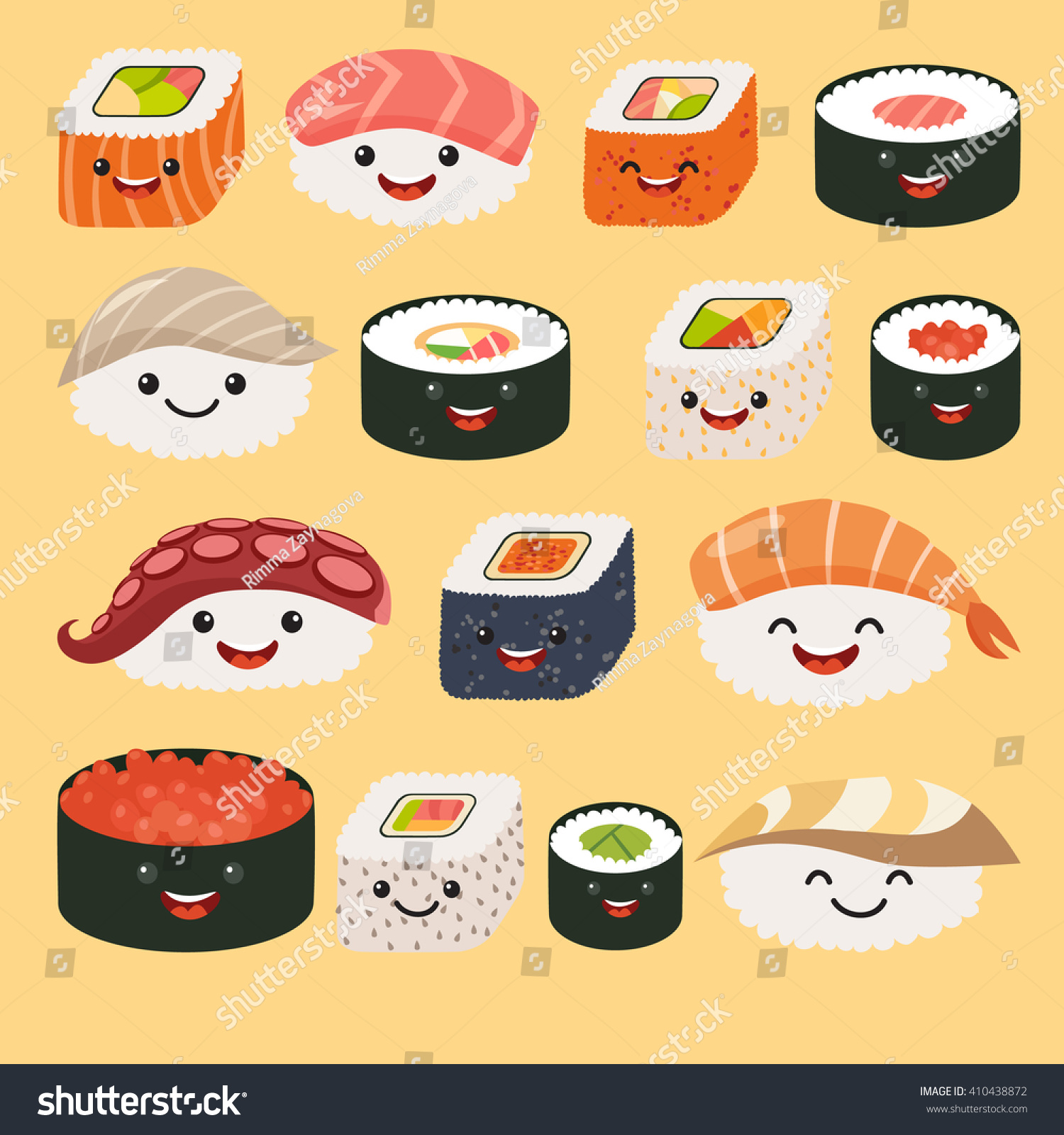 Funny Sushi Characters Cute Faces Sashimi Stock Vector 410438872 ...