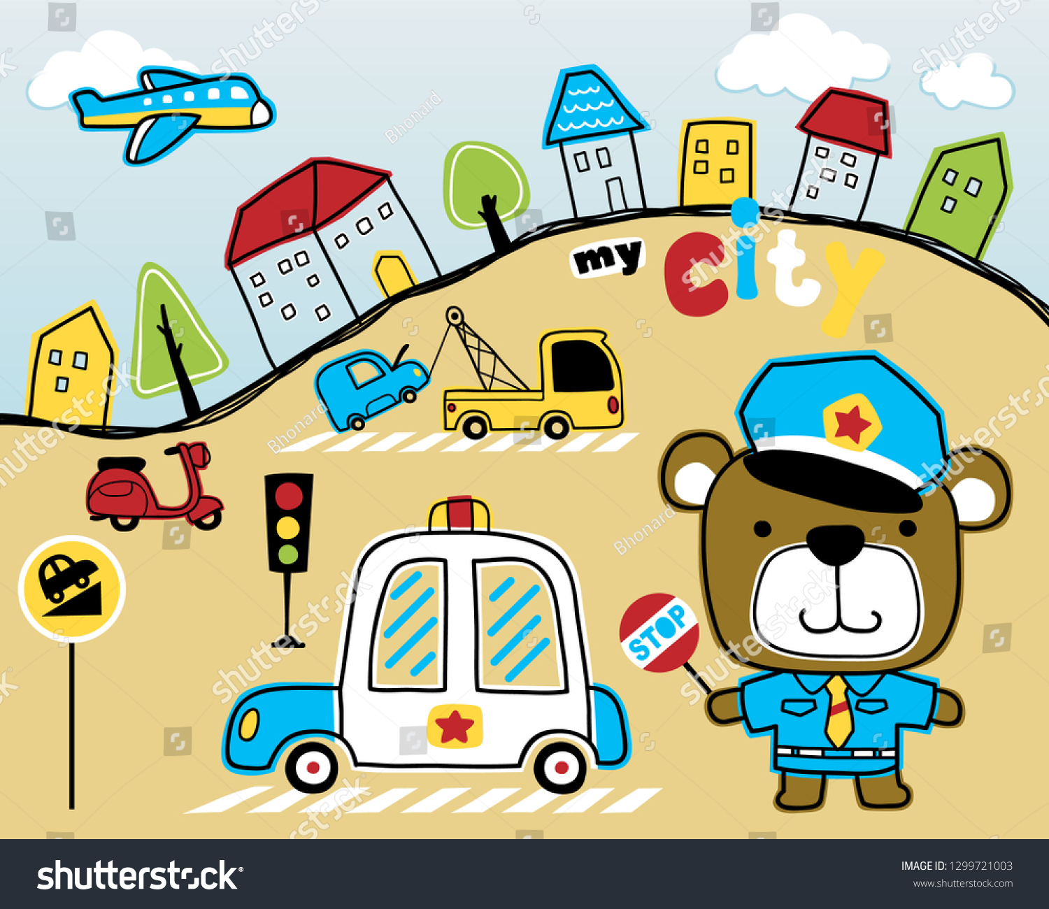 Funny Traffic Cop Cartoon Vehicles On Stock Vector (Royalty Free ...