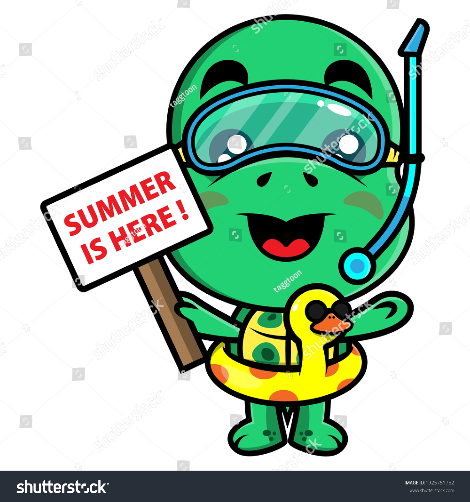 Funny Turtle Cartoon Characters Wearing Snorkeling Stock Vector ...