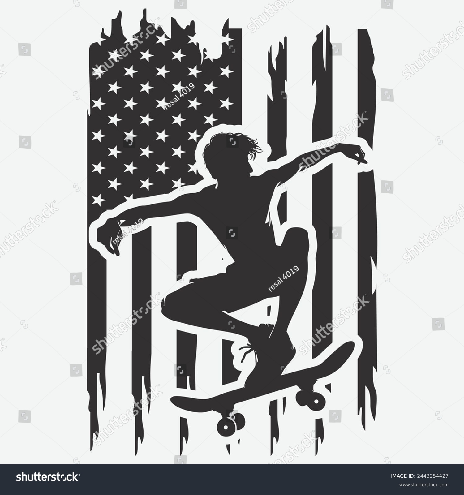 SVG of Funny Usa Flag With Skateboarding T Shirt Design gift for Skater Teens and Skate Board Lover,Funny Retro Skateboard Skateboarder File,Cricut and Silhouette svg