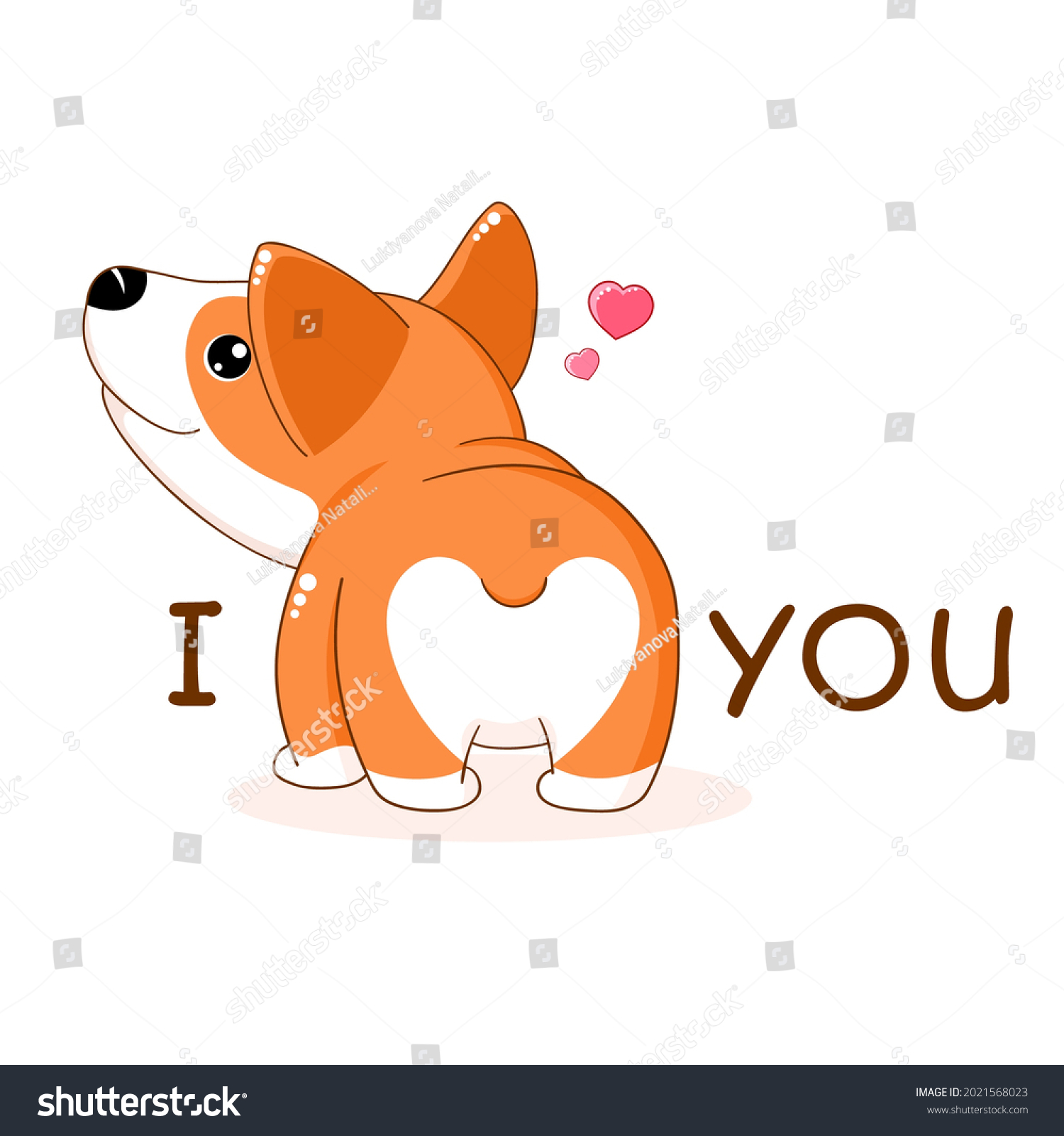 SVG of Funny Valentine's day card. Cute heart on corgi butt. Inscription I love you and kawaii welsh corgi. Vector illustration EPS8 svg