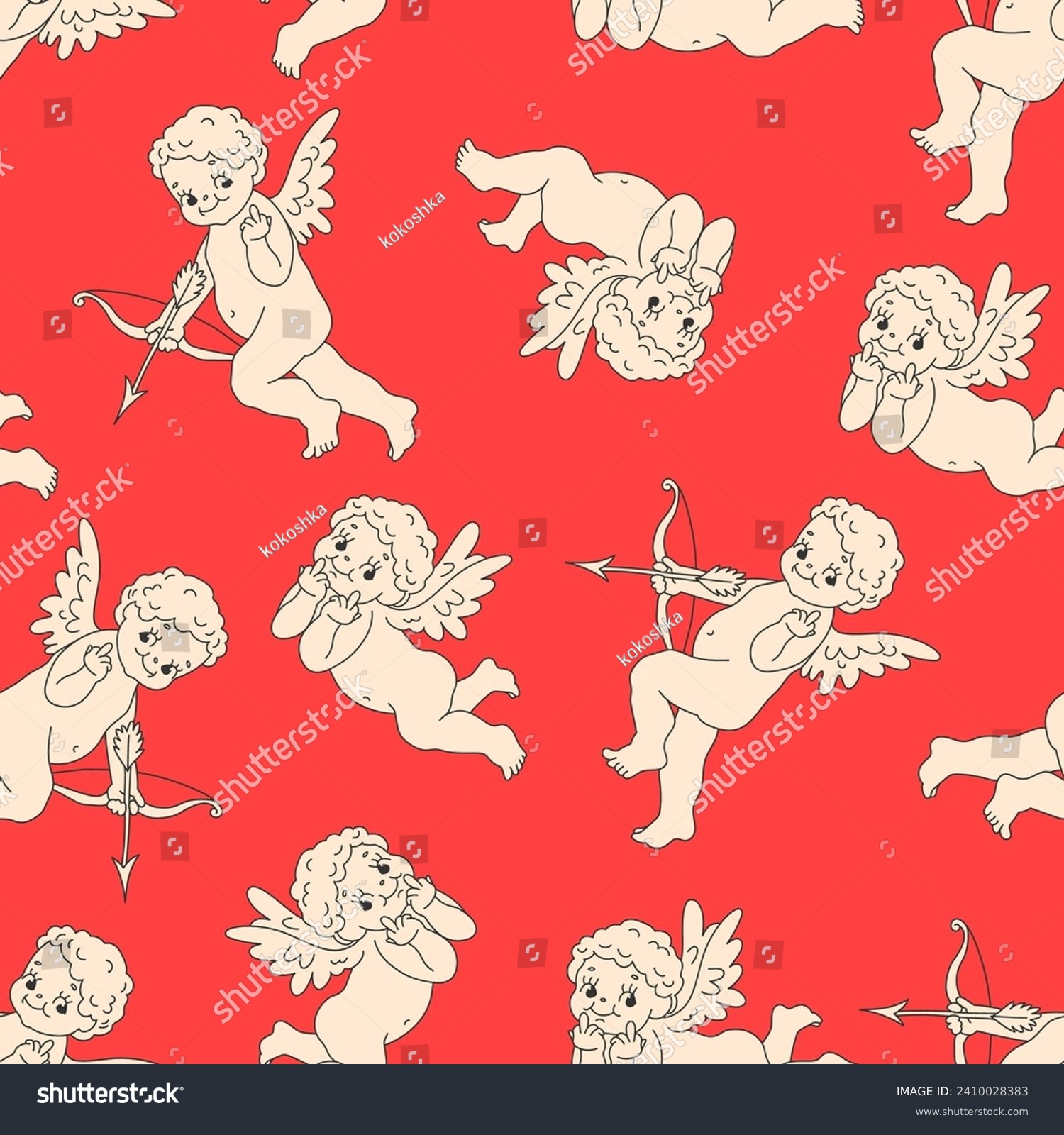 SVG of Funny Valentines Day Vector Seamless Pattern. Cupid Angels in Retro Cartoon Style. Fun and Cute Background for your design. svg