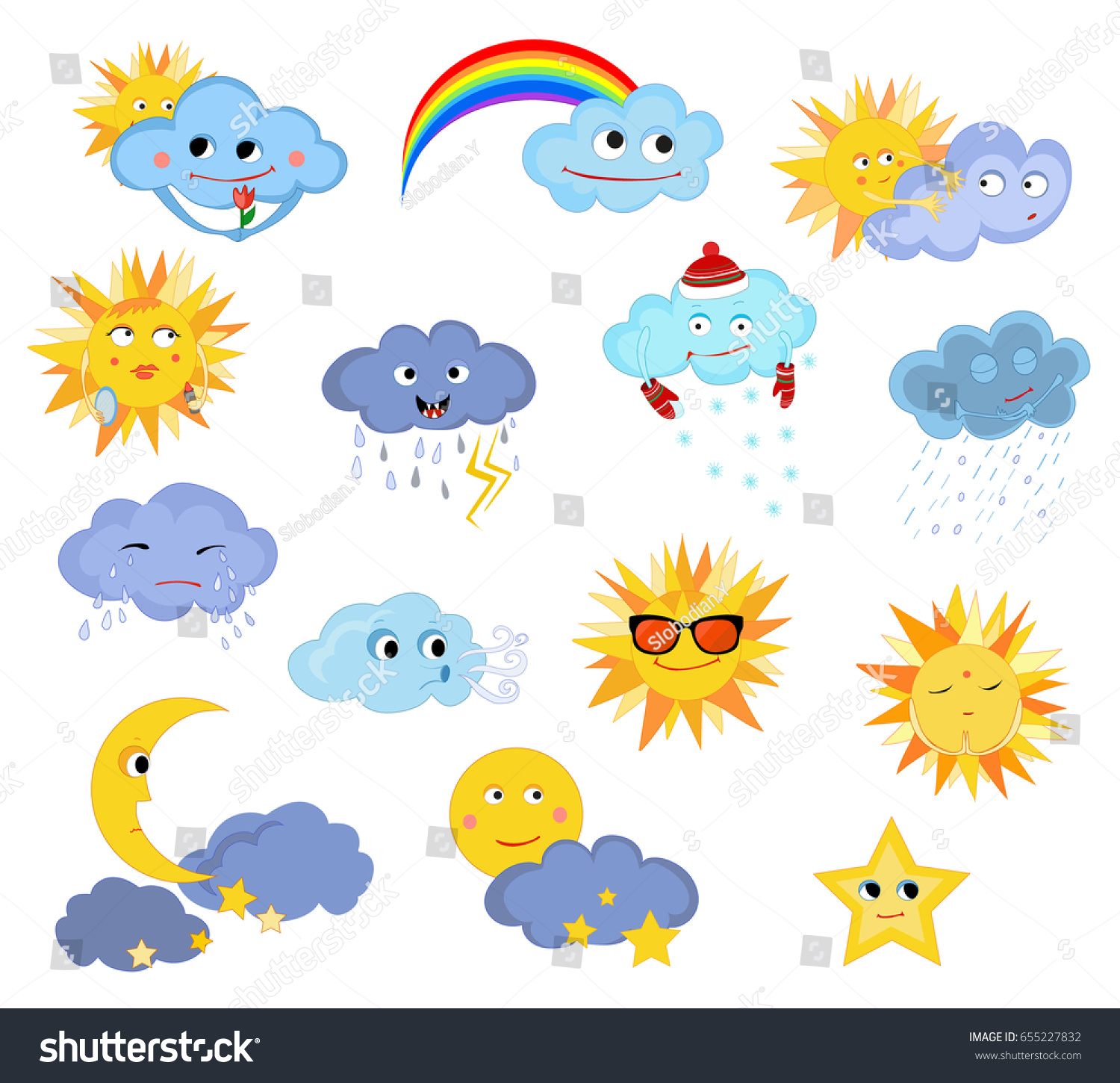 Funny Weather Weather Children Vector Drawing Stock Vector 655227832 ...
