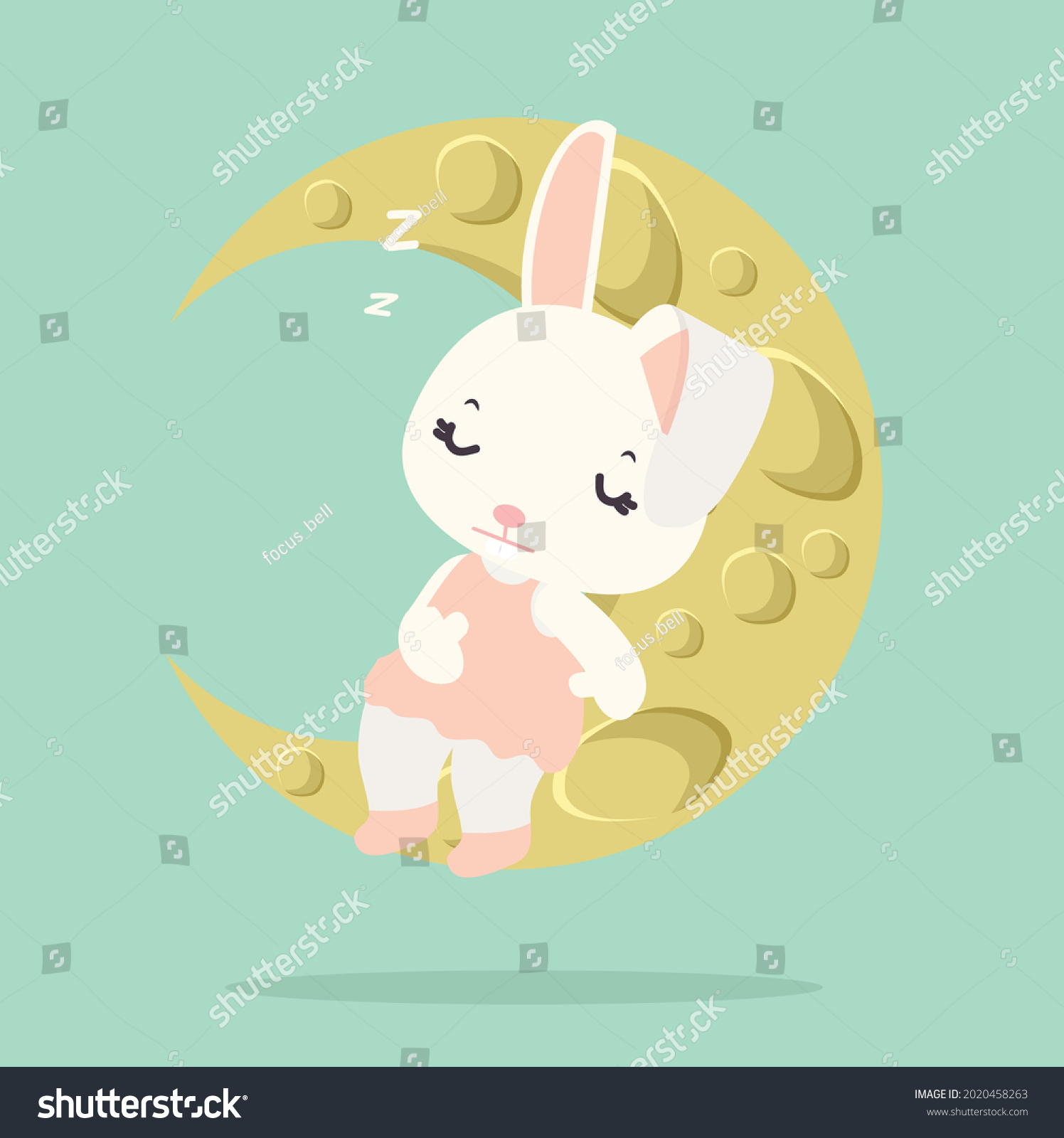 Funny White Rabbit Sleep Moon Stock Vector (Royalty Free) 2020458263 ...