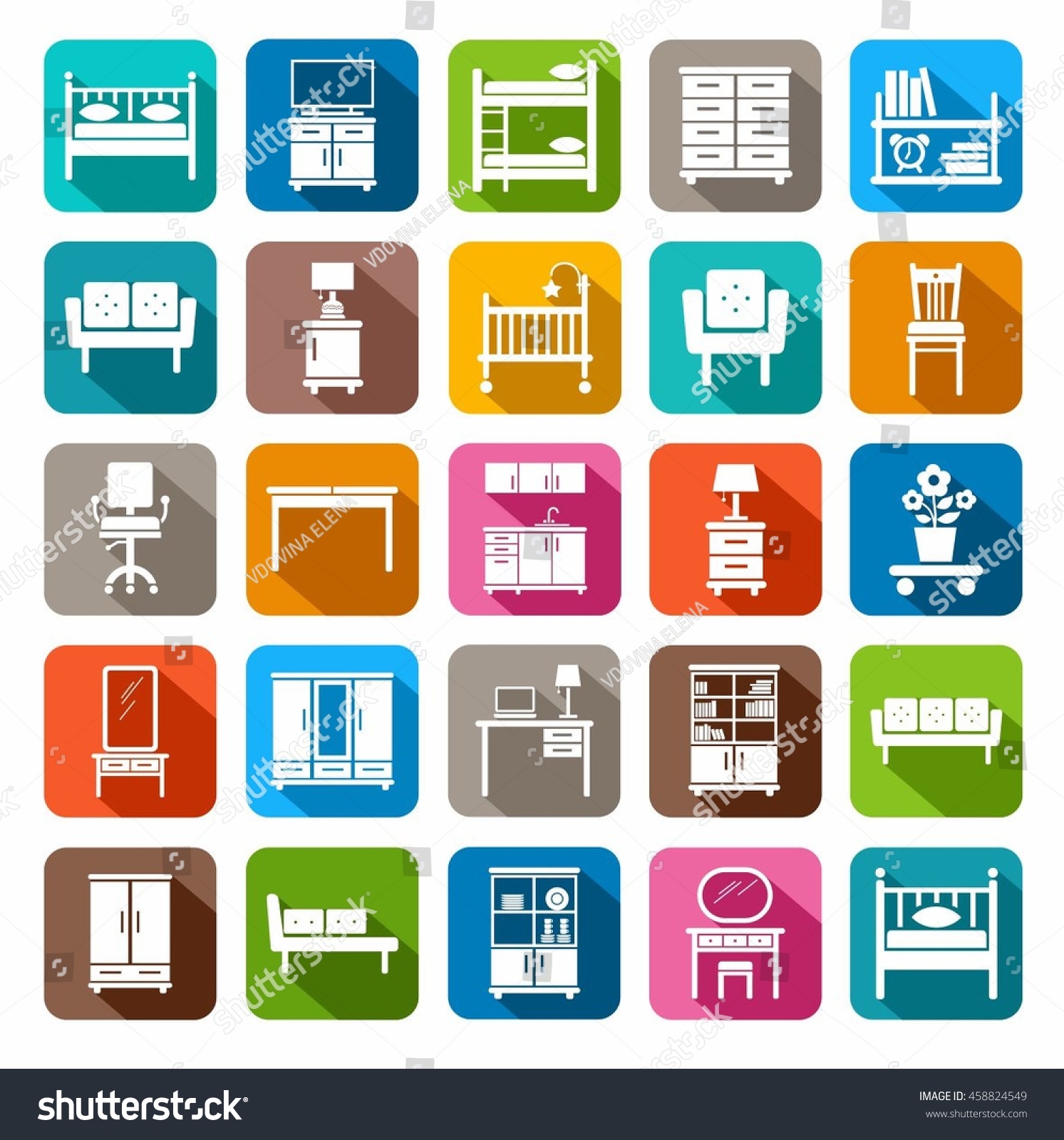 Modern Furniture Icon furniture icons colored flat vector icons stock vector 458824549 Modern Furniture Icon furniture icons colored flat vector icons stock vector 458824549