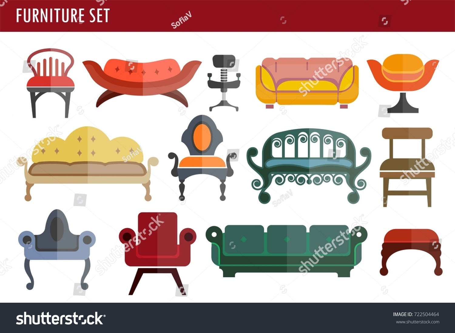 SVG of Furniture sofa couch, chair and armchair home room interior seats vector icons svg