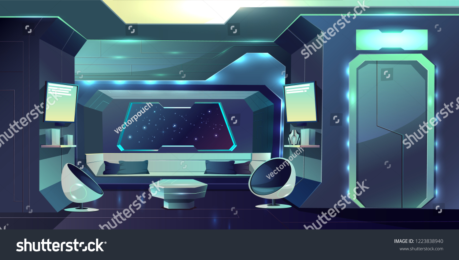 Future Spaceship Crew Cabin Futuristic Interior Stock Vector