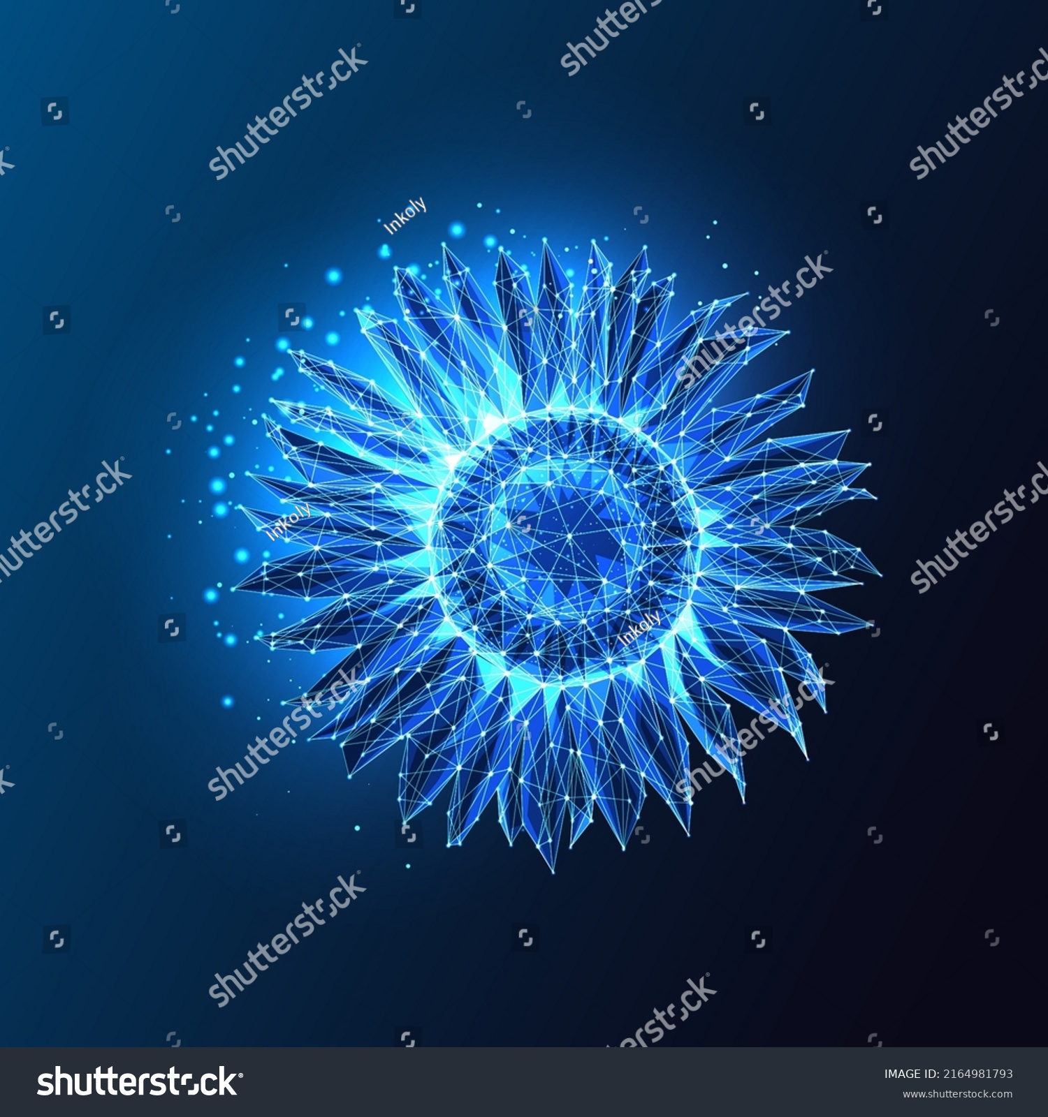 SVG of Futuristic glowing low polygonal sunflower isolated on dark blue background. svg