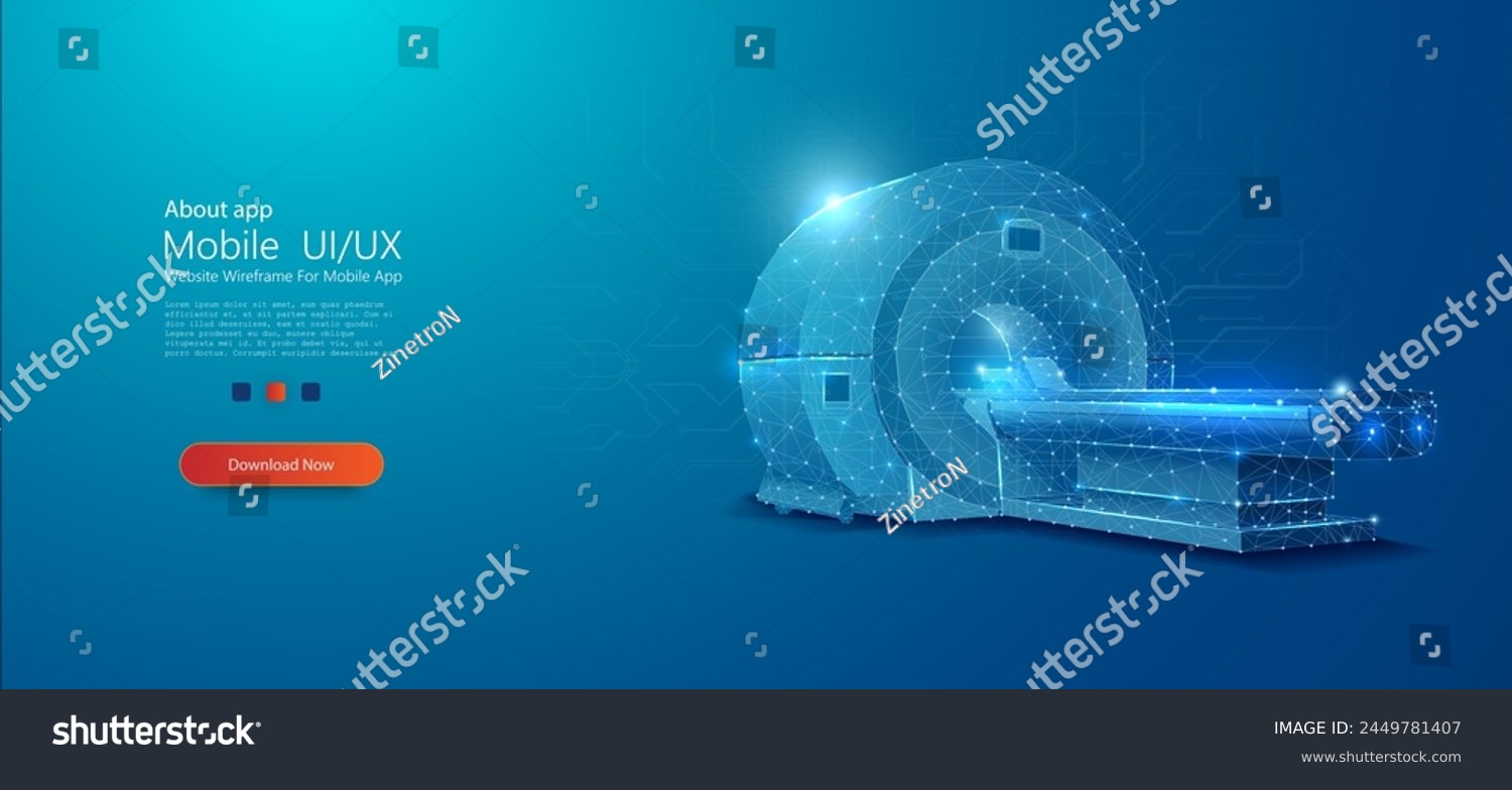 SVG of Futuristic MRI Scanner: Advanced Medical Technology Concept. A conceptual image of a modern, digital wireframe MRI machine, highlighting cutting-edge medical diagnostic technology. Vector svg