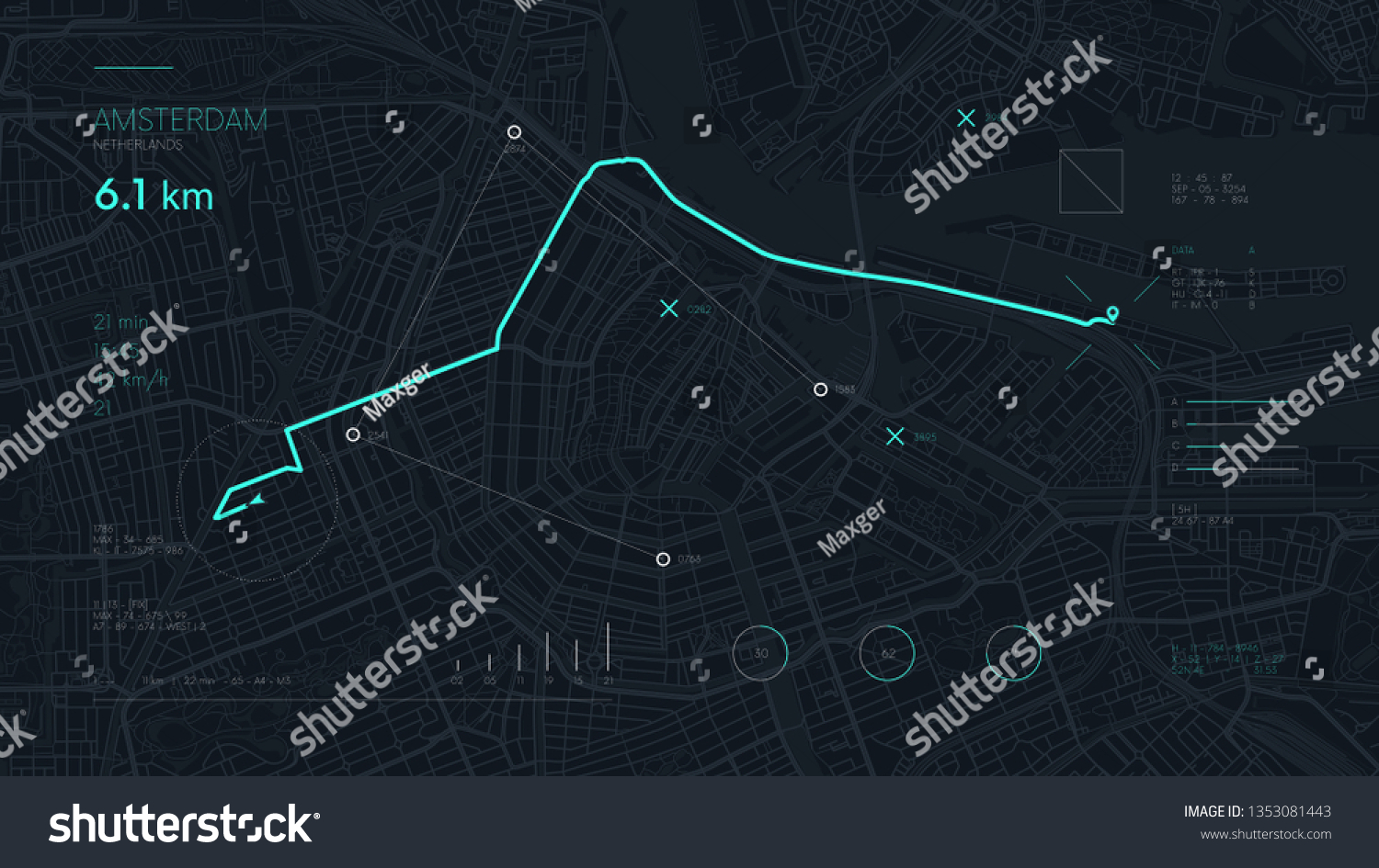 Futuristic Navigate Mapping Technology Dashboard Gps Stock Vector (Royalty Free) 1353081443