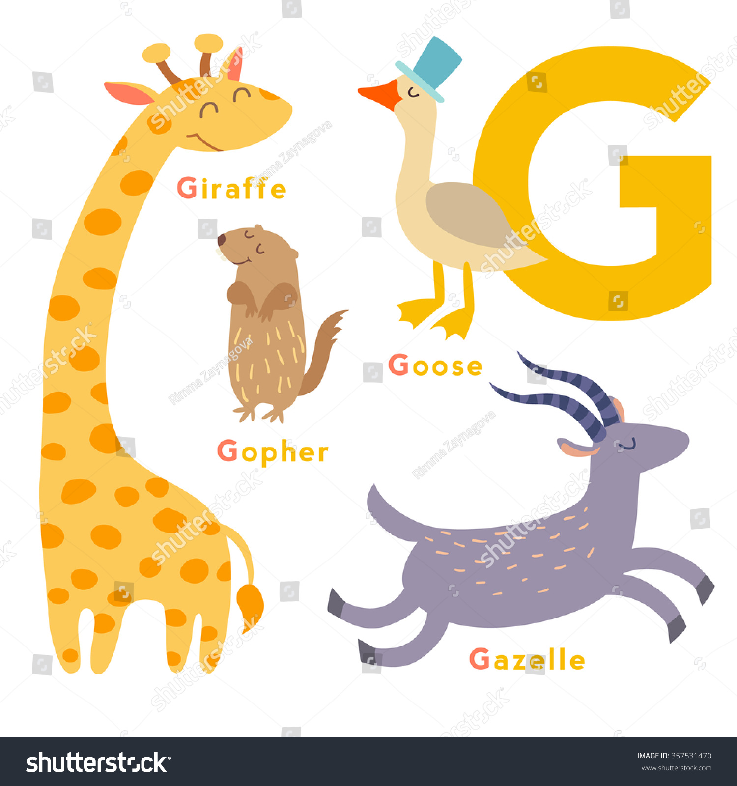 G Letter Animals Set. English Alphabet. Vector Illustration, Isolated ...