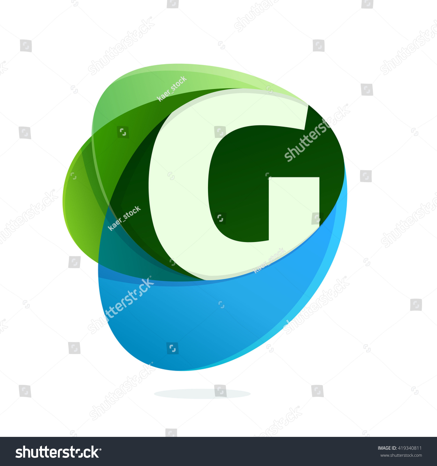 G Letter With Green Leaves And Blue Drops. Vector Design Template ...