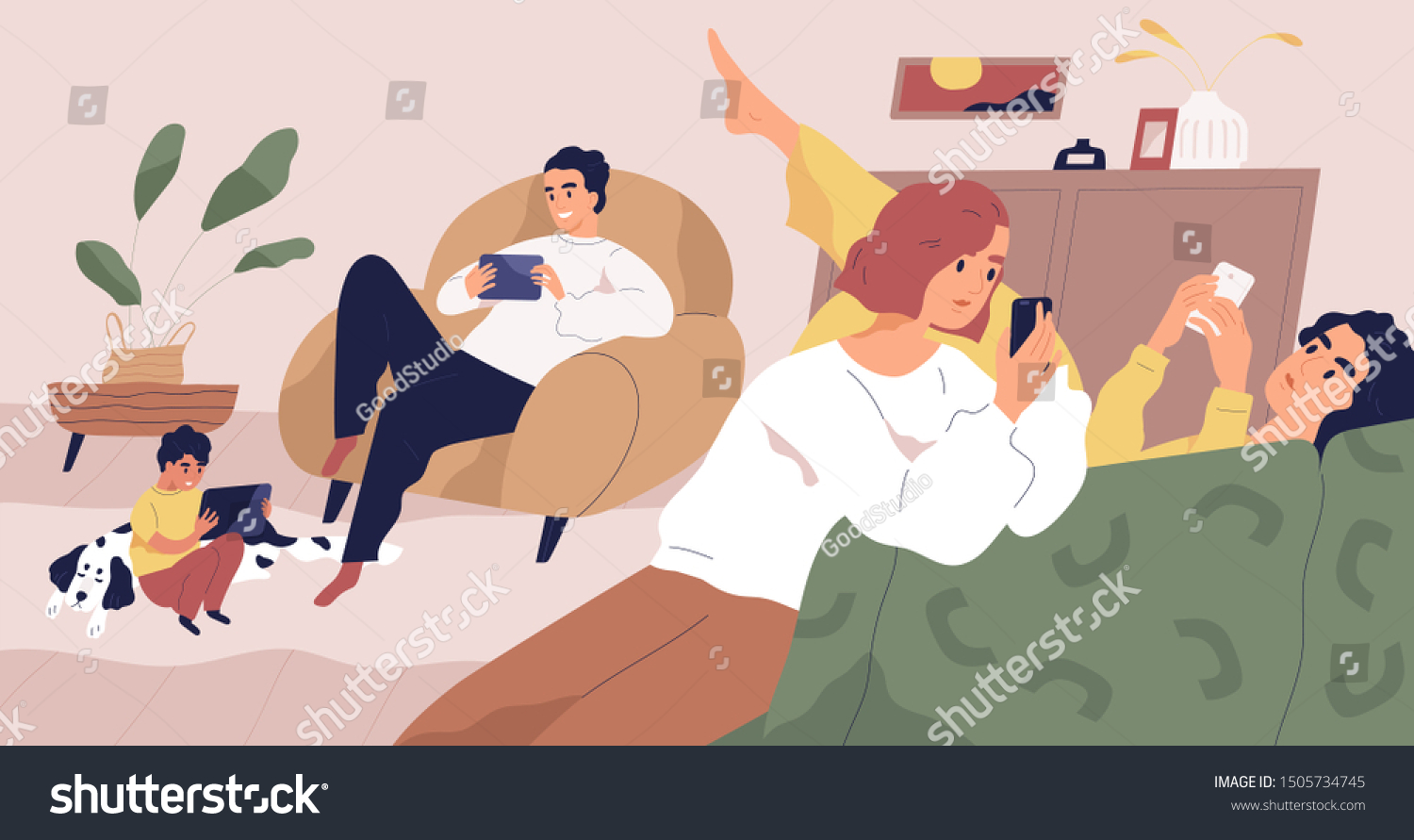 Gadget Addiction Concept Flat Vector Illustration Stock Vector (Royalty ...