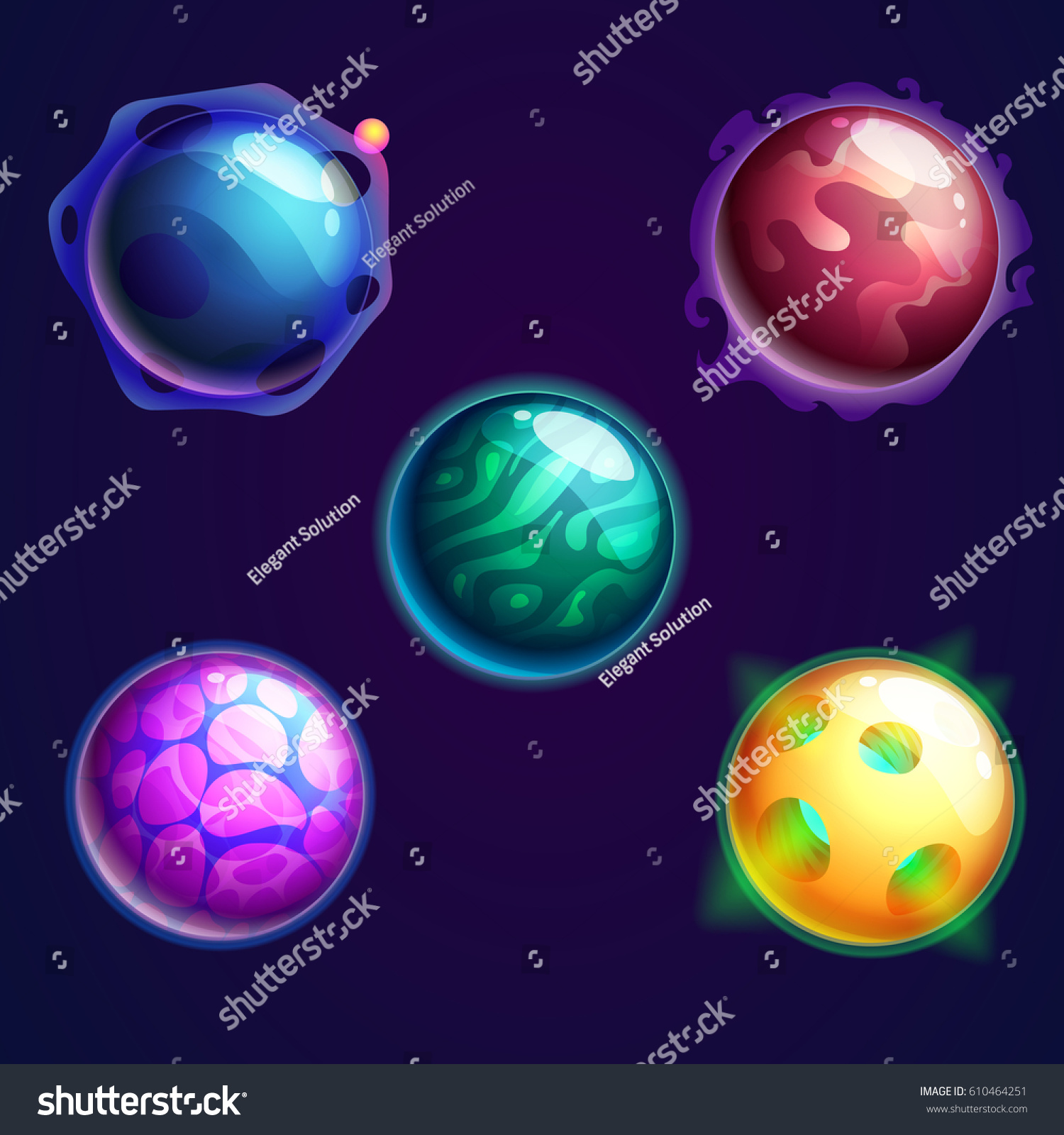 Galaxy Glowing Planets Satellite Cosmos Sphere Stock Vector (Royalty ...