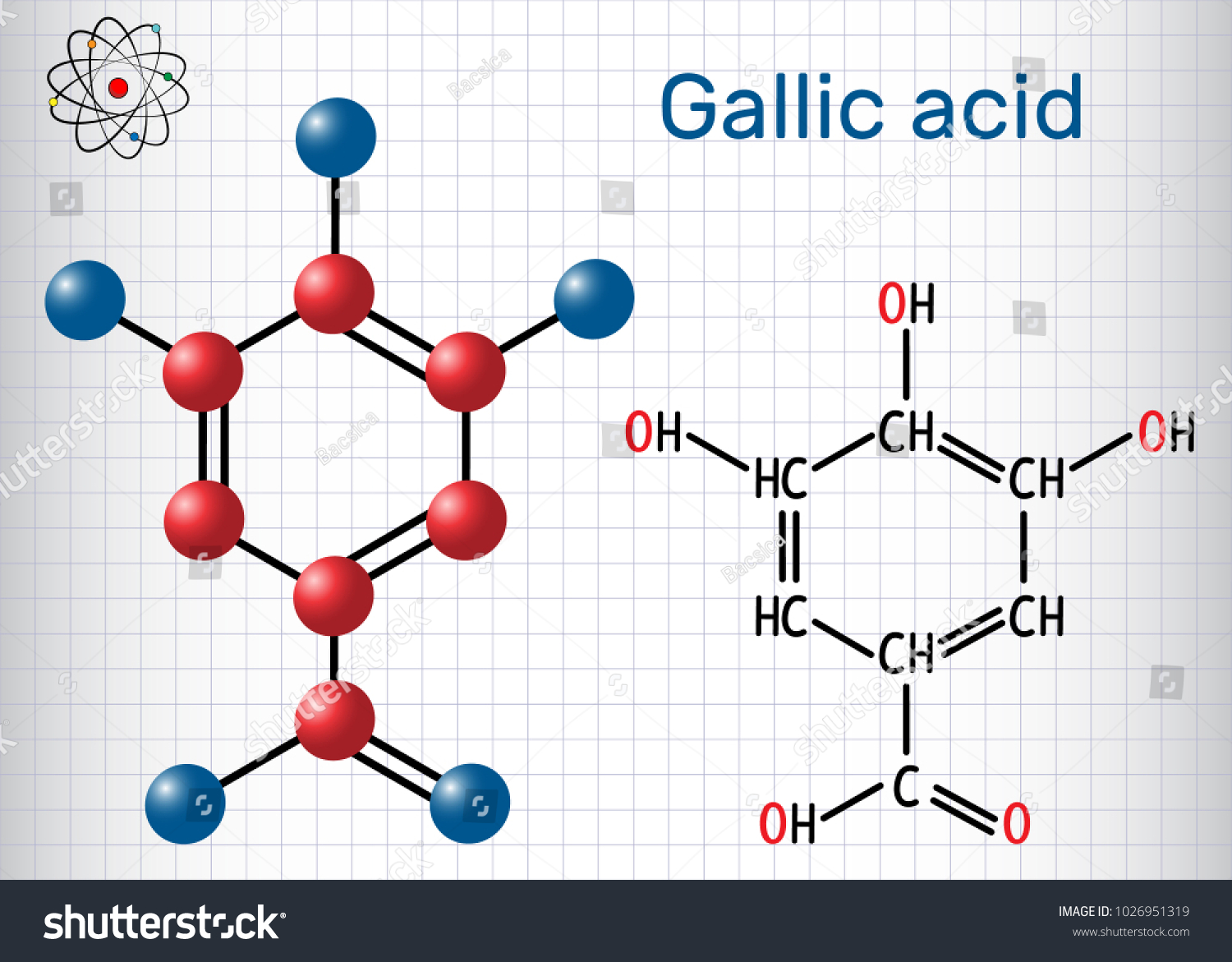 Gallic Acid Trihydroxybenzoic Acid Molecule Phenolic 库存矢量图 免版税 1026951319