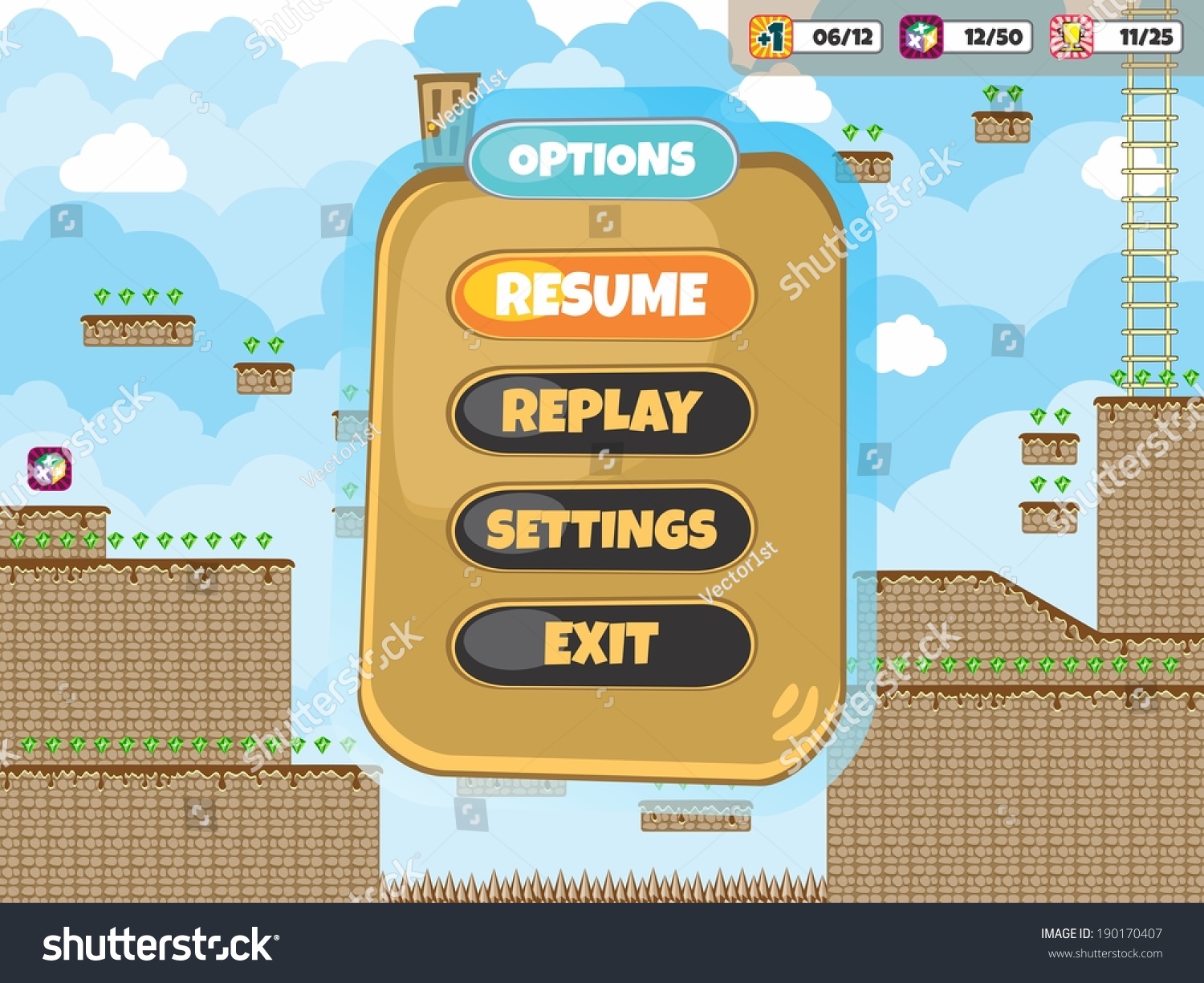 Game Assets Tile Platform Menu Template Stock Vector Royalty Free