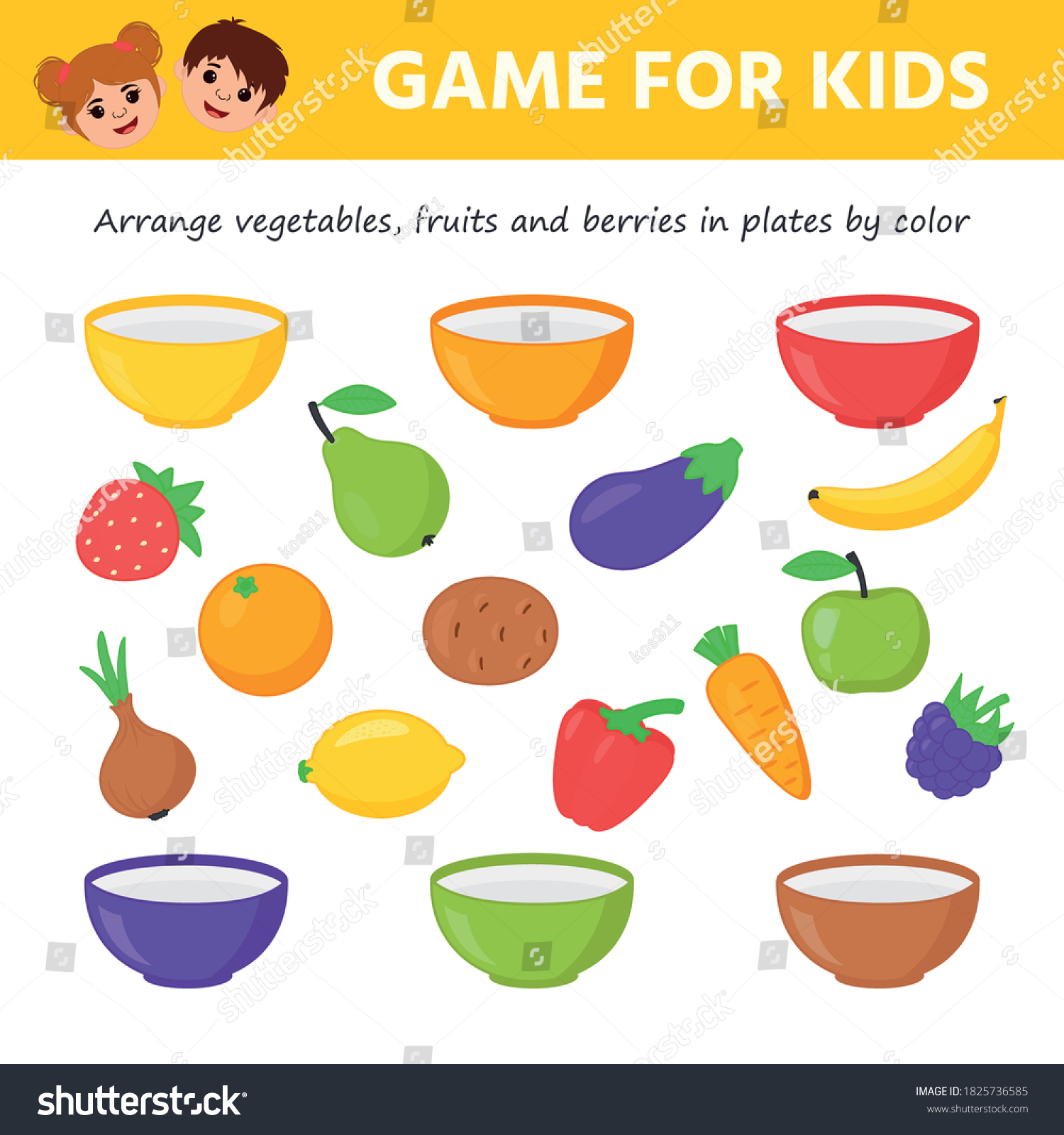 game kids distribute vegetables fruits berries stock vector royalty free 1825736585 shutterstock