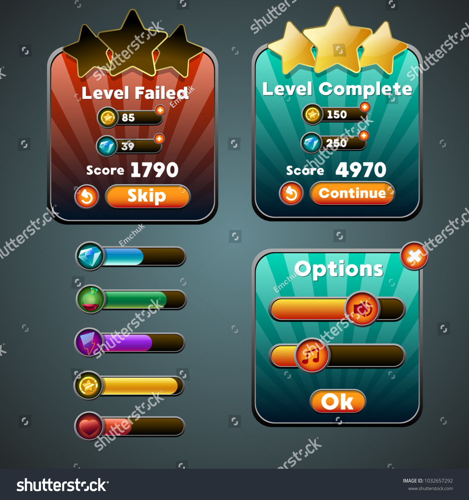 Game Interface Buttons Progress Bar Resource Stock Vector Royalty Free