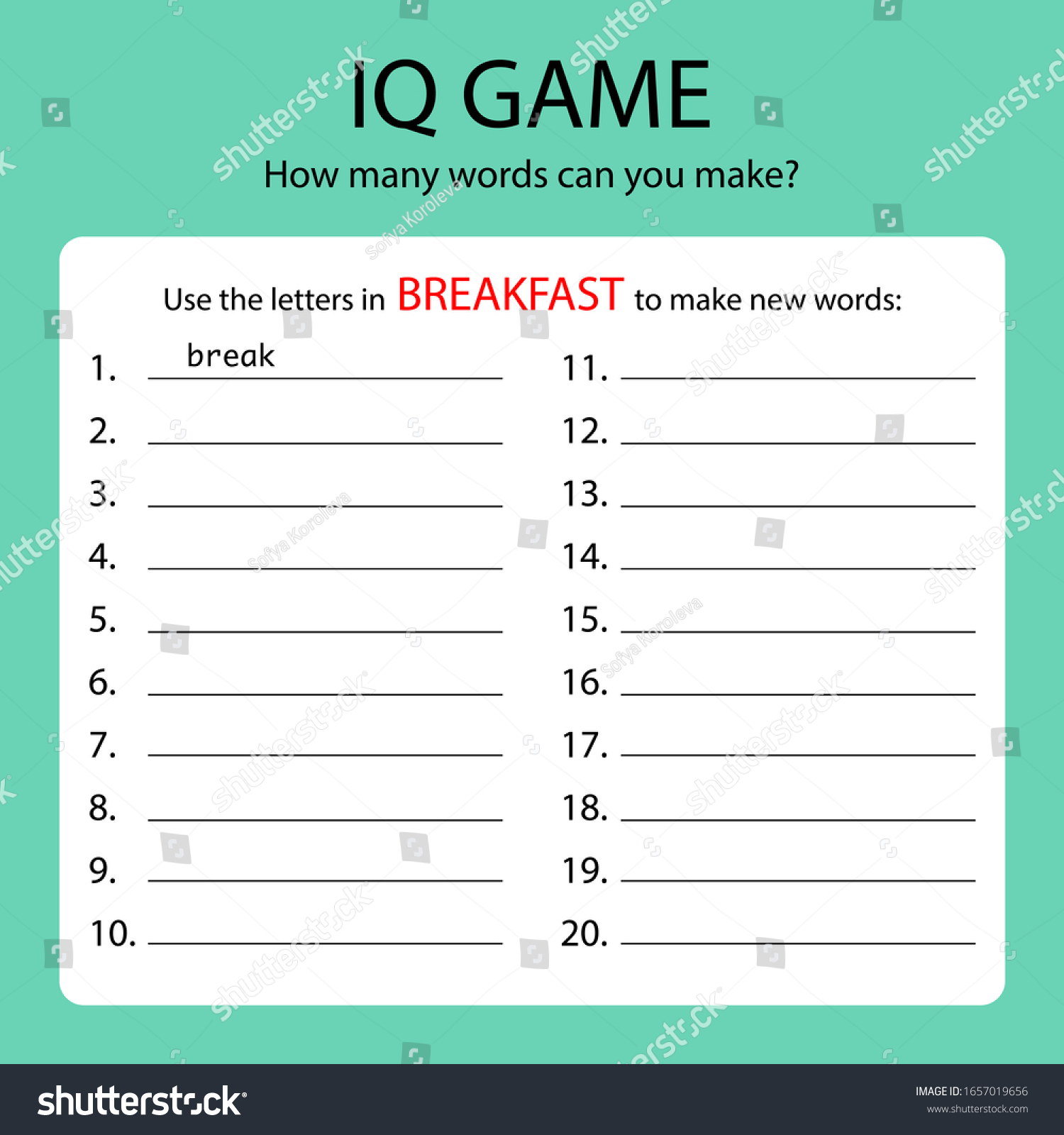 Game Template Create New Words Using Stock Vector Royalty Free 1657019656