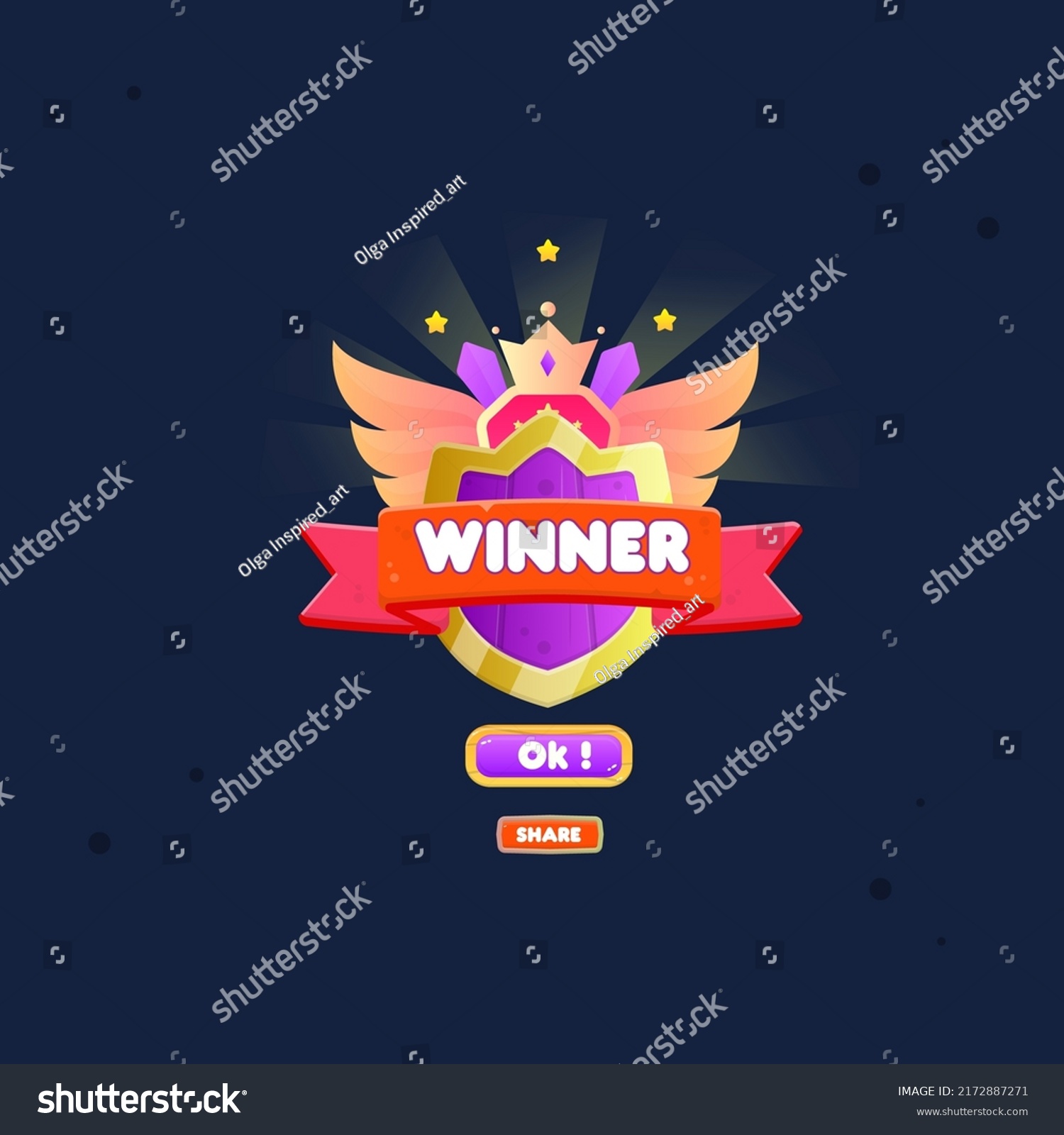 Game Ui Badge Winner Crown Pop Stock Vector (Royalty Free) 2172887271 ...