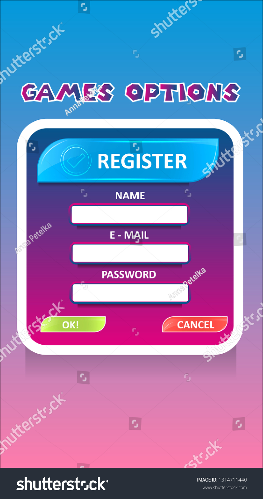 Game Ui Elements Bright Registration Window Stock Vector (Royalty Free ...