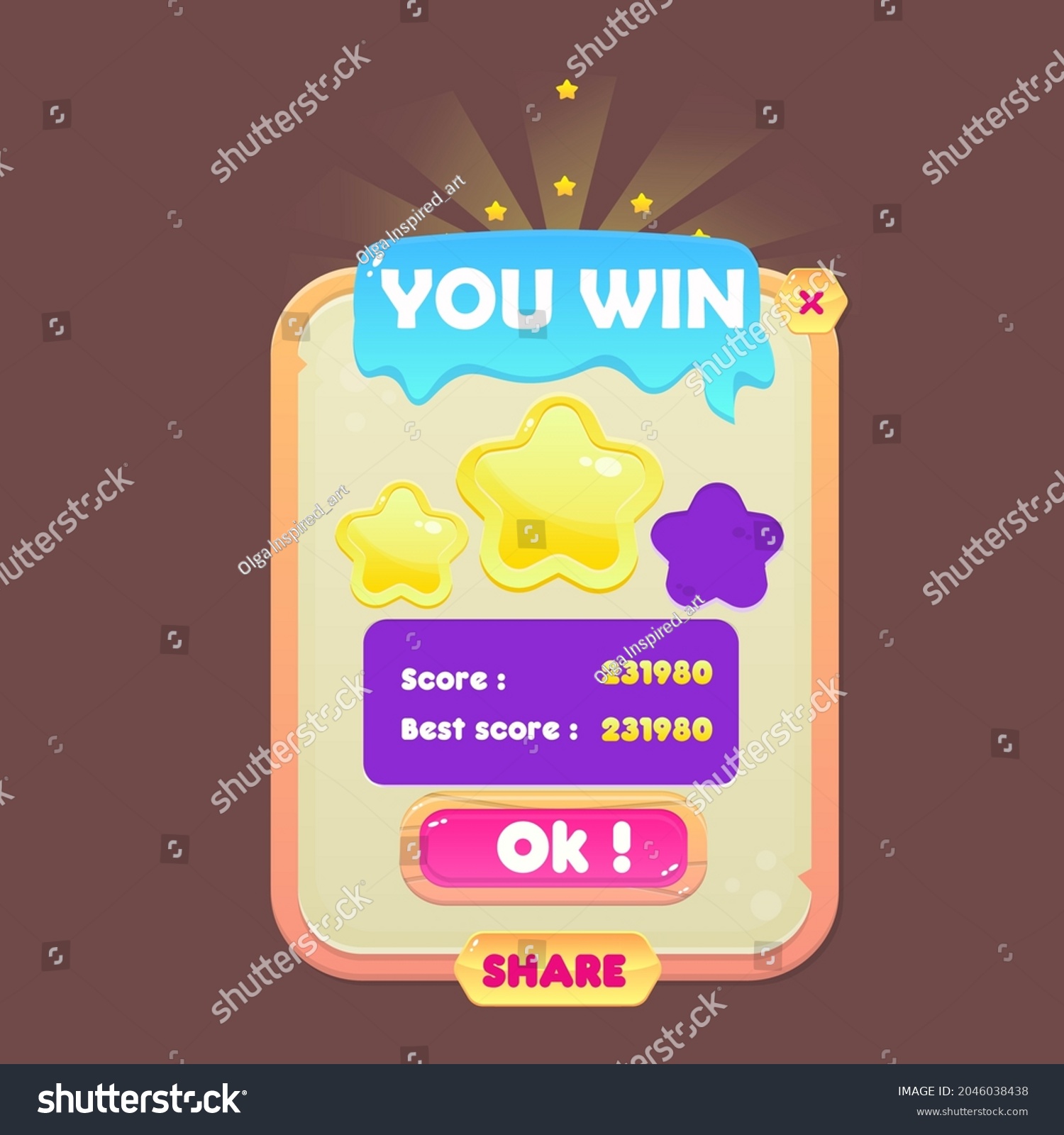 Game Ui Pop Window You Win Stock Vector (Royalty Free) 2046038438 ...