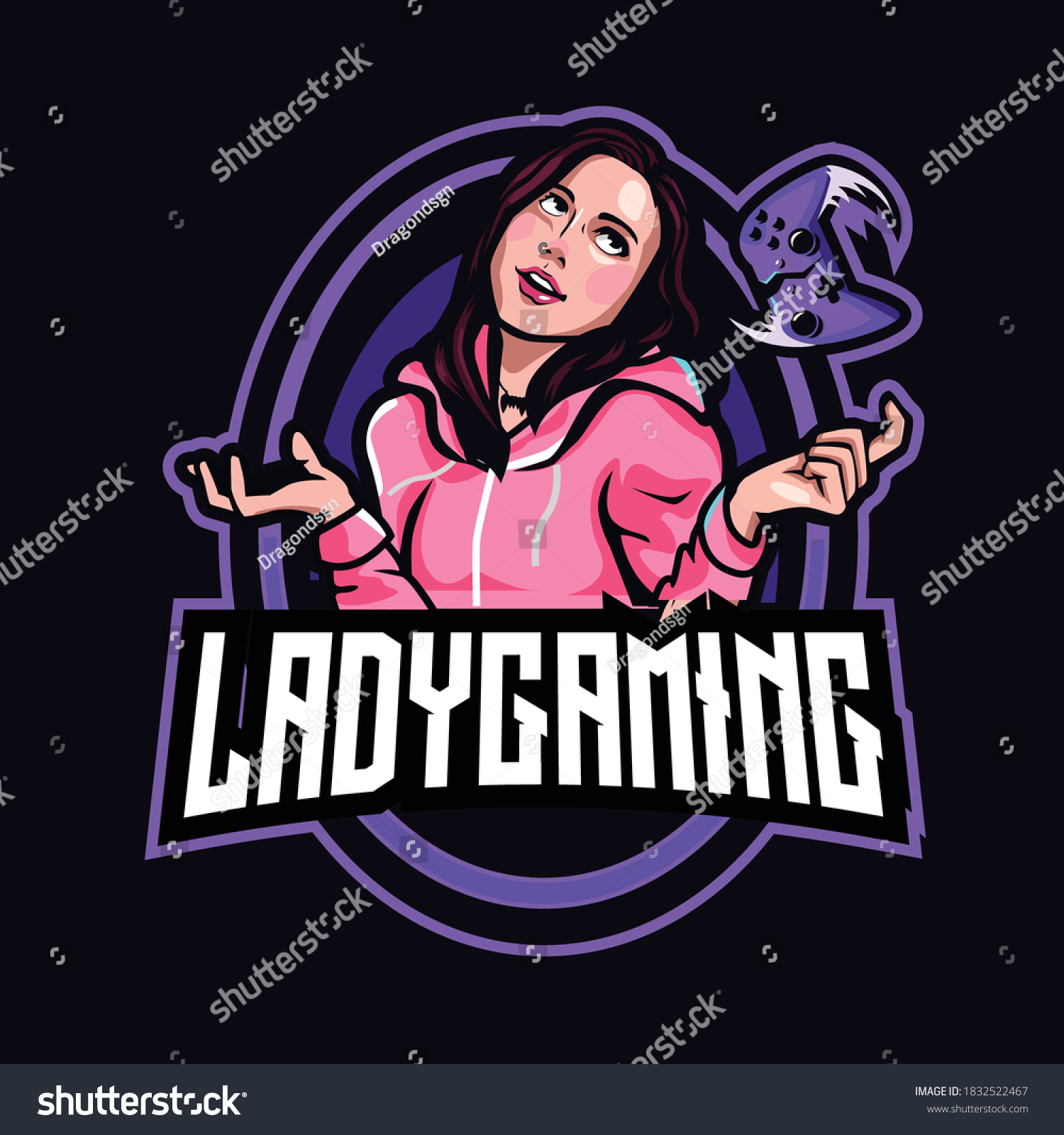 Gamer Girl Esport Mascot Logo Design Vetor Stock Livre De Direitos