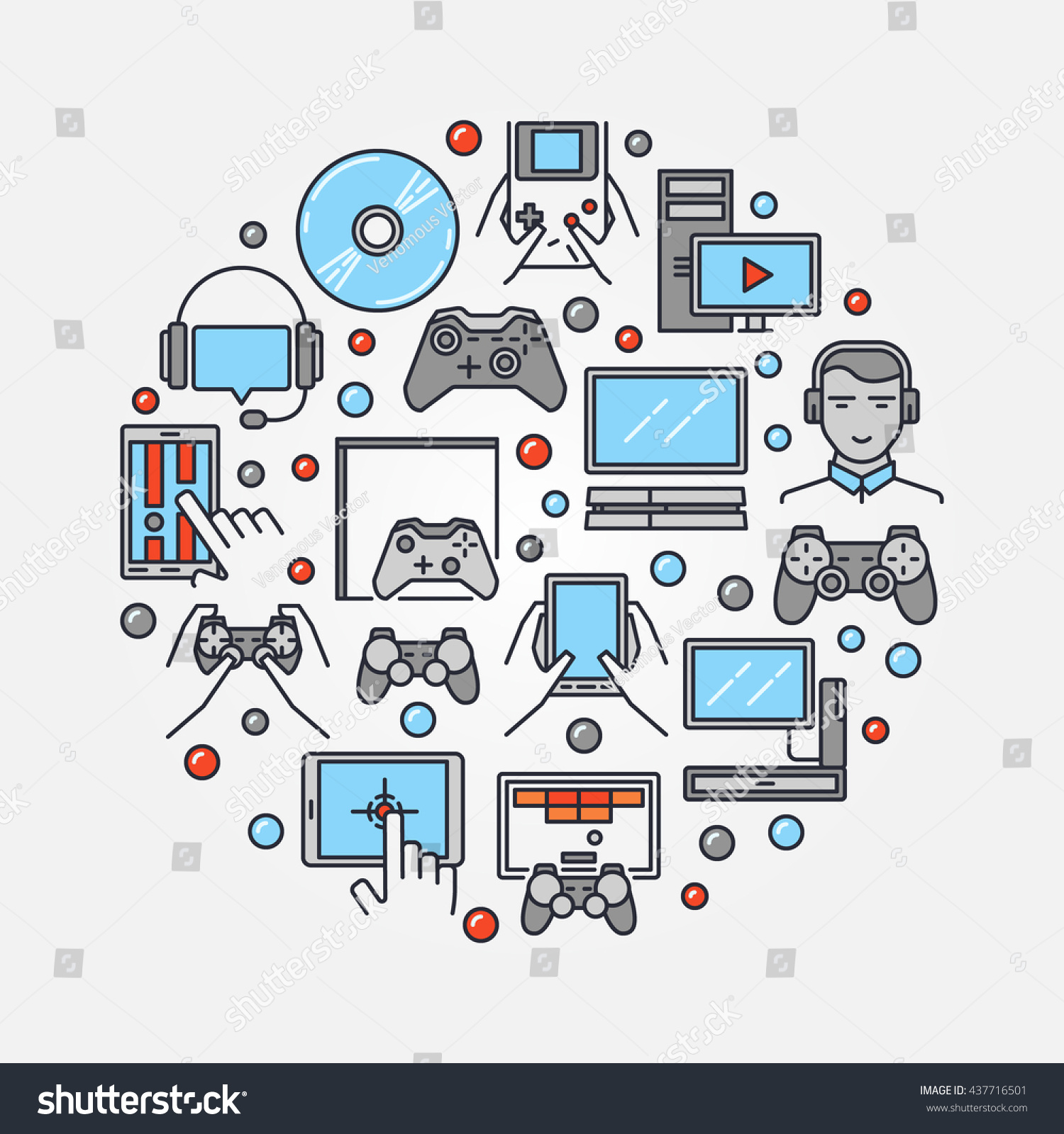 Gamers Round Illustration Vector Colorful Gamer Stock Vector 437716501 ...