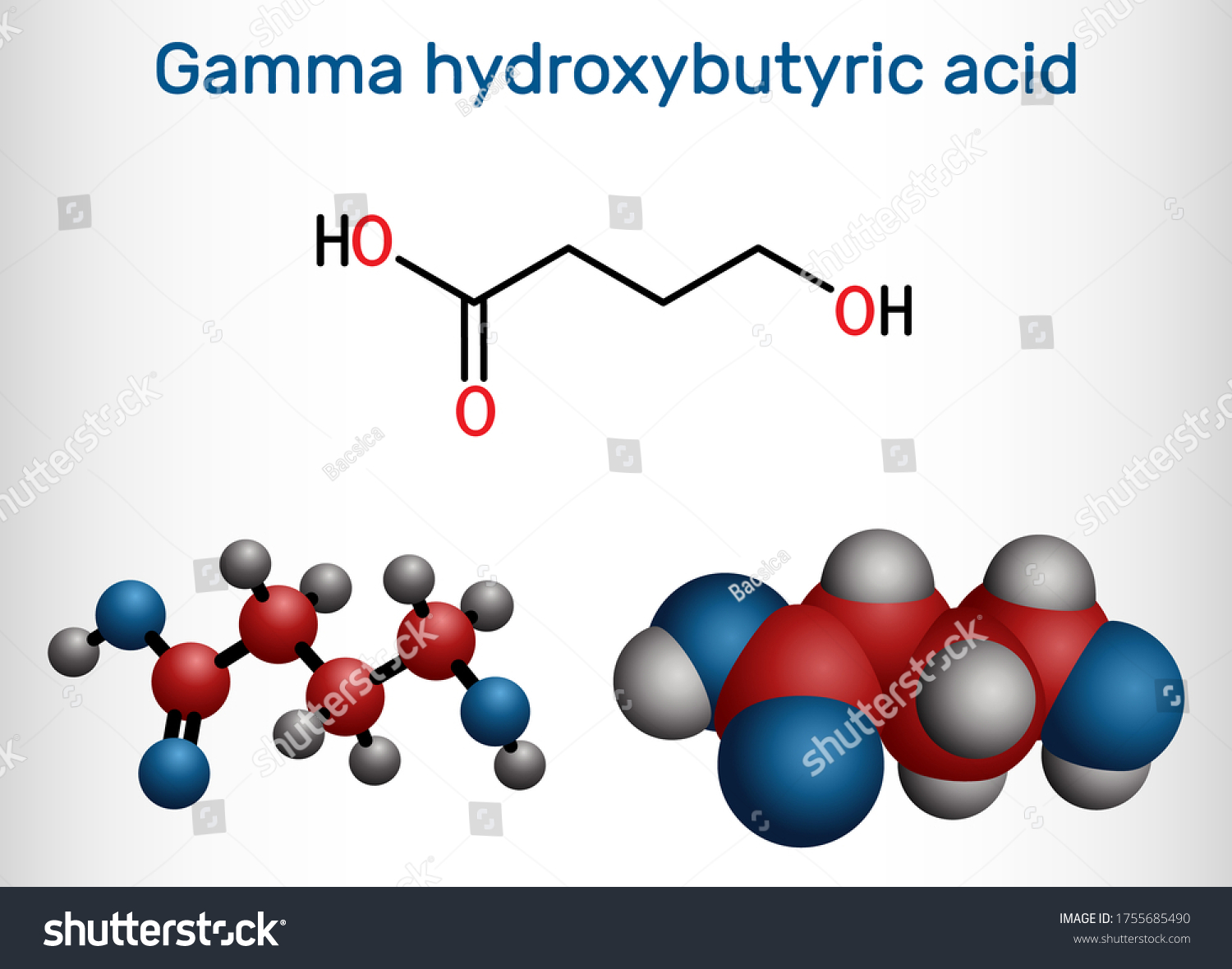 G ヒドロキシ酪酸 Ghb C4h8o3分子 神経伝達物質で 液体エクスタシー 精神活性薬です オキシビン酸ナトリウムの形で用いられる ベクターイラスト のベクター画像素材 ロイヤリティフリー