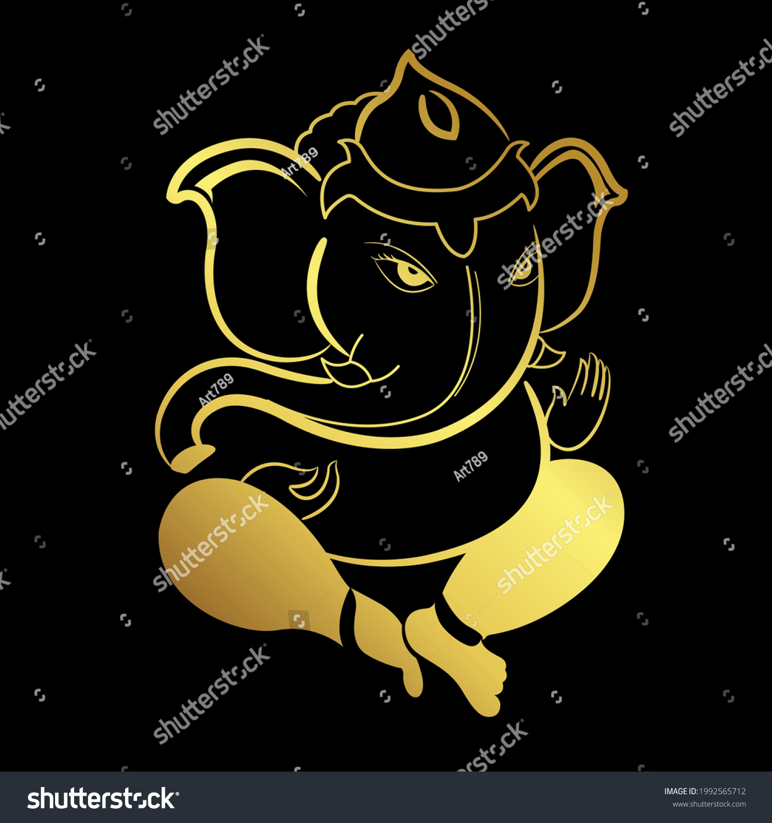 Ganesha God Elephant Golden Border Elements Stock Vector (Royalty Free ...