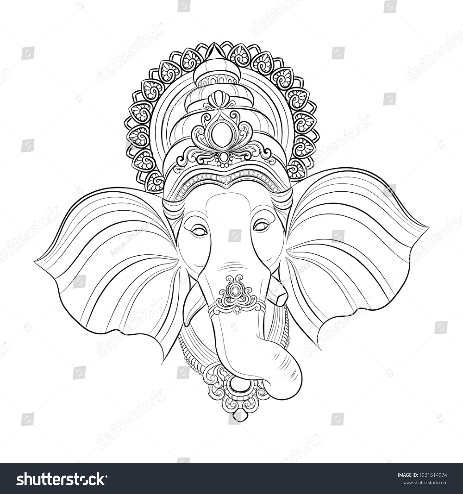 Ganesha Head Hindu God Line Drawing Stock Vector (Royalty Free) 1931514974