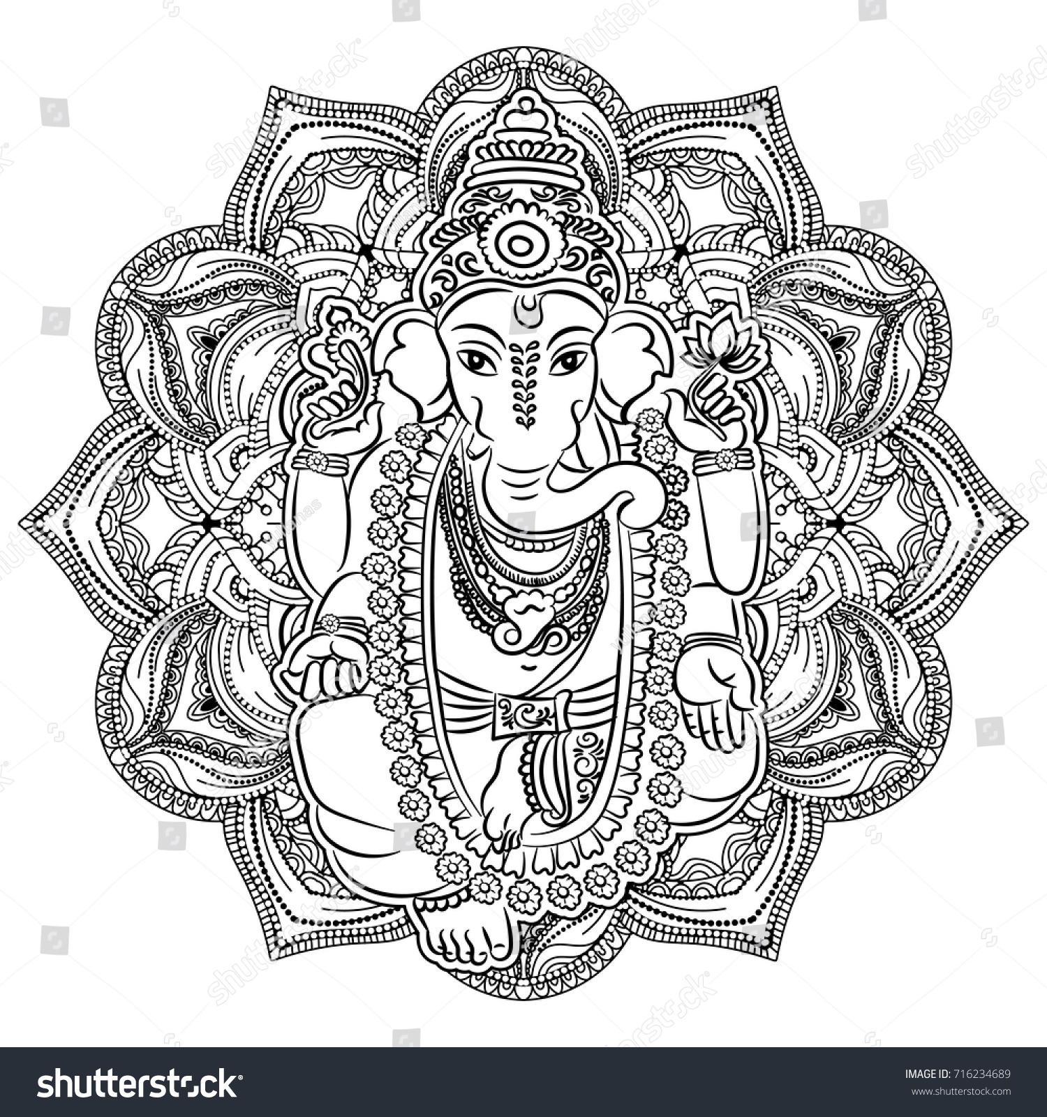 Ganesha On Ornate Mandala Pattern Background Stock Vector 716234689 ...