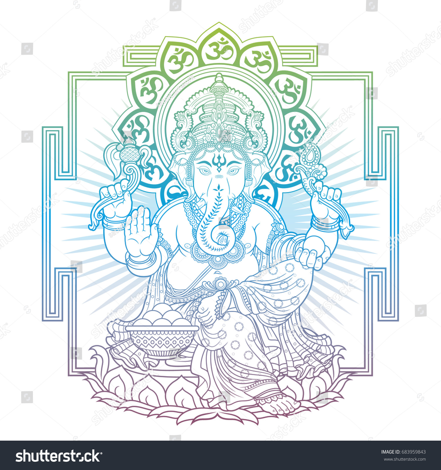 Ganesha On Throne Outlines Stock Vector (Royalty Free) 683959843