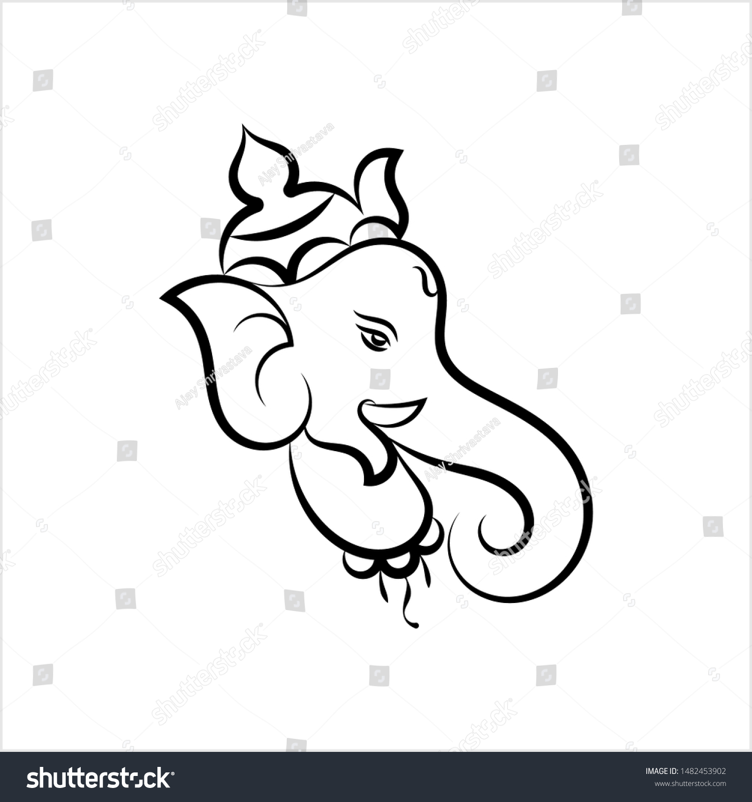 Ganesha Lord Wisdom Calligraphic Style Vector Stock Vector (Royalty ...