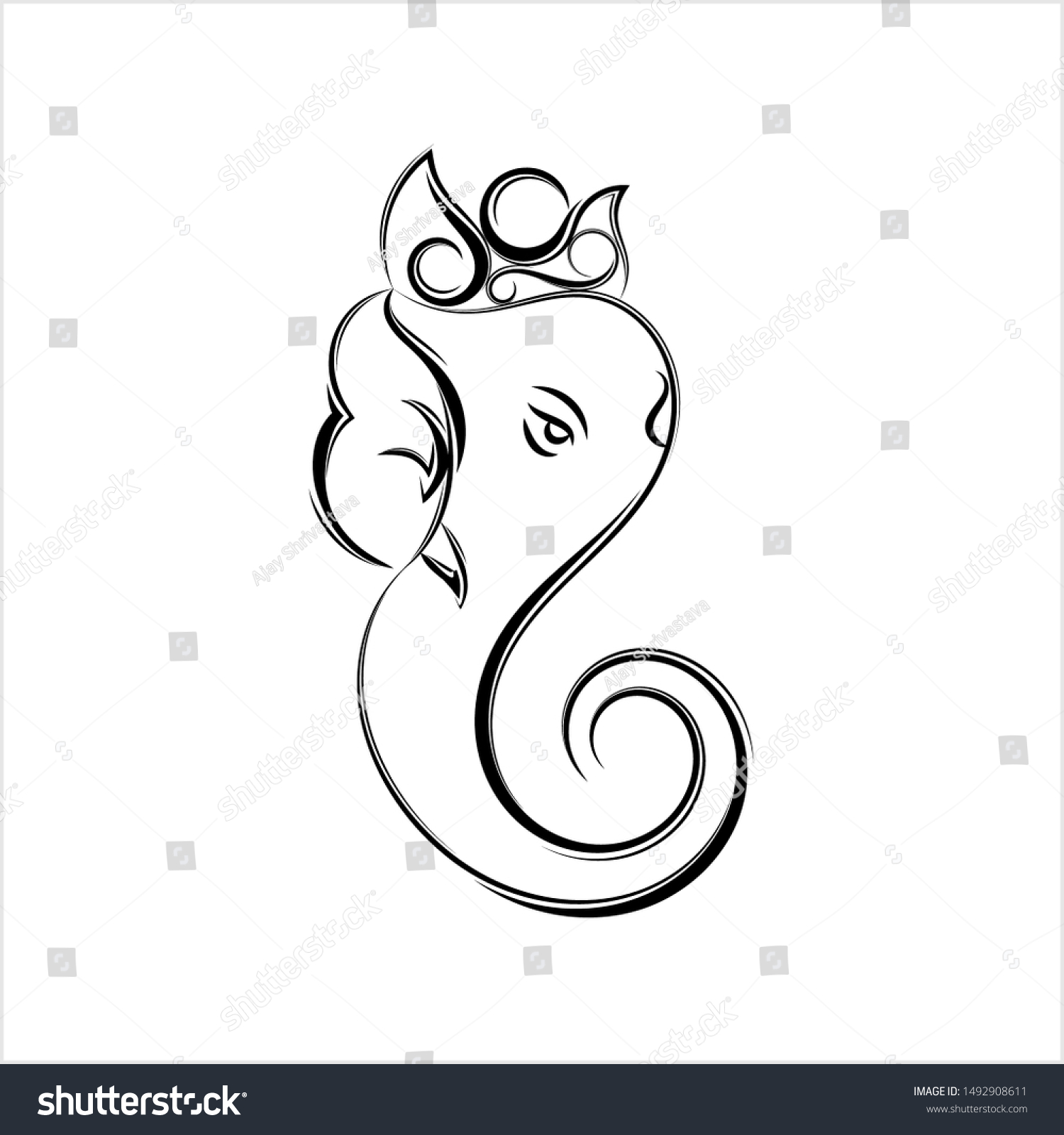 Ganesha Lord Wisdom Calligraphic Style Vector Stock Vector (Royalty ...