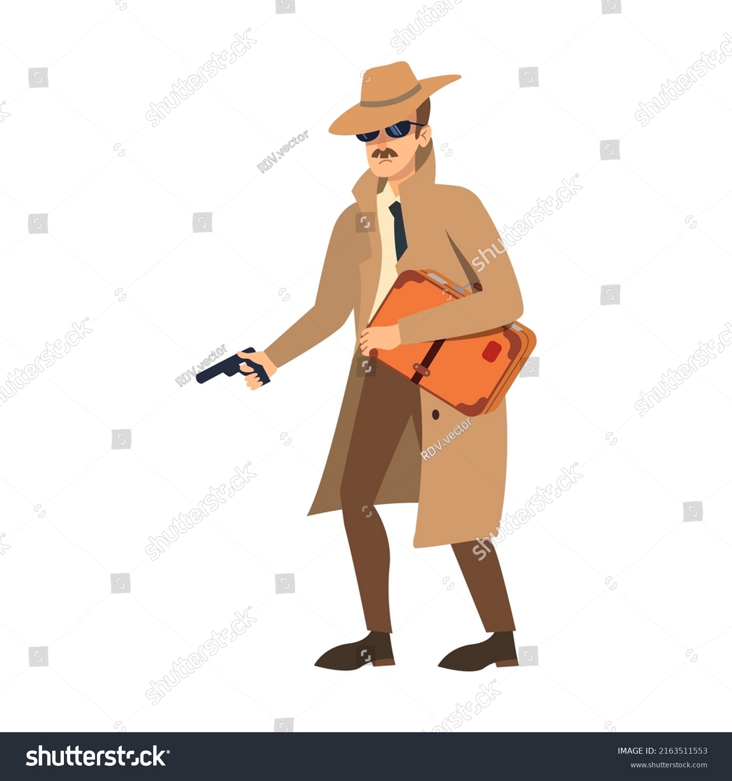 Gangster Character Long Coat Vector Illustration Stock Vector (Royalty ...