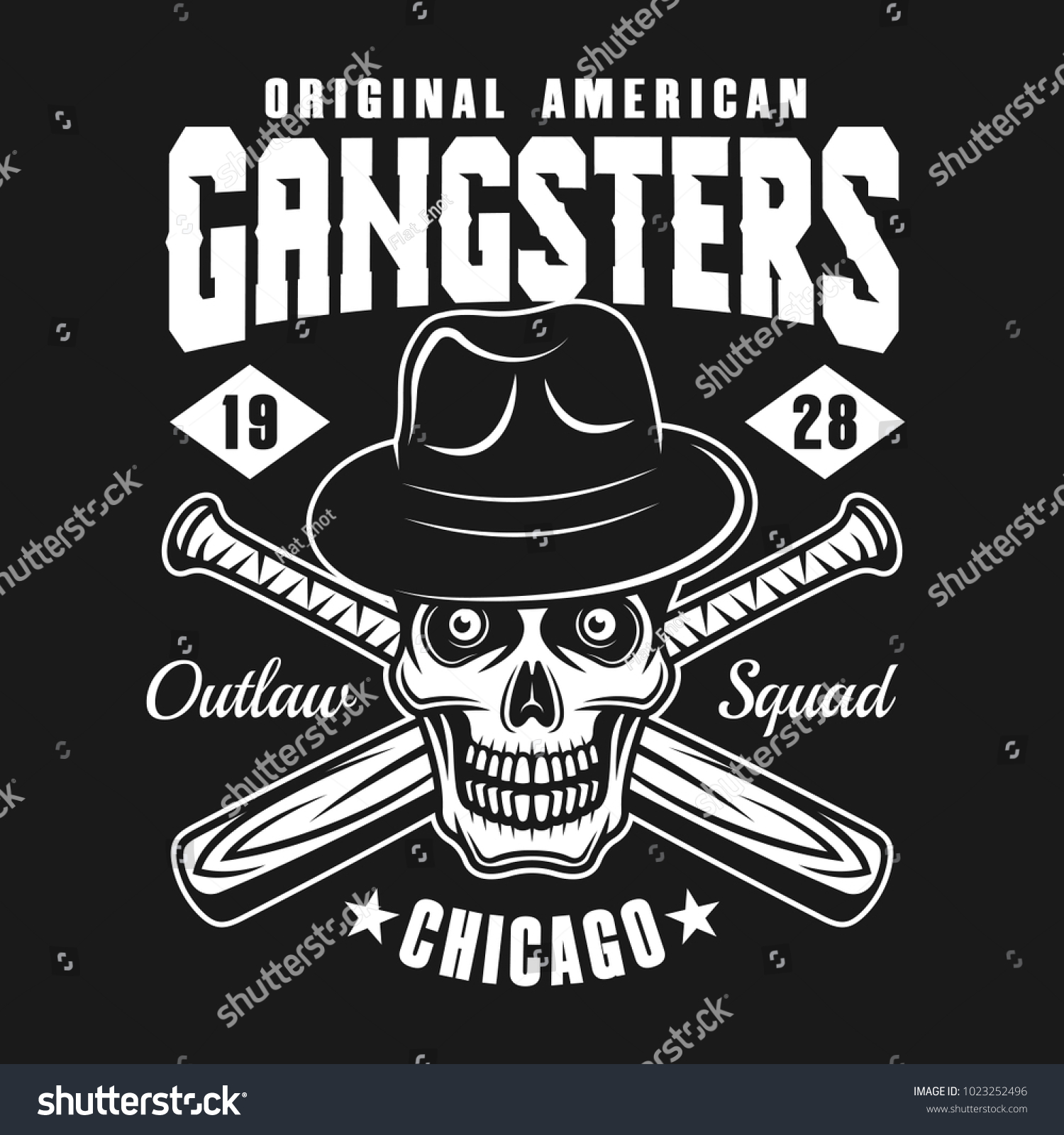 Gangster Skull Fedora Hat Two Crossed Stock Vector (Royalty Free ...