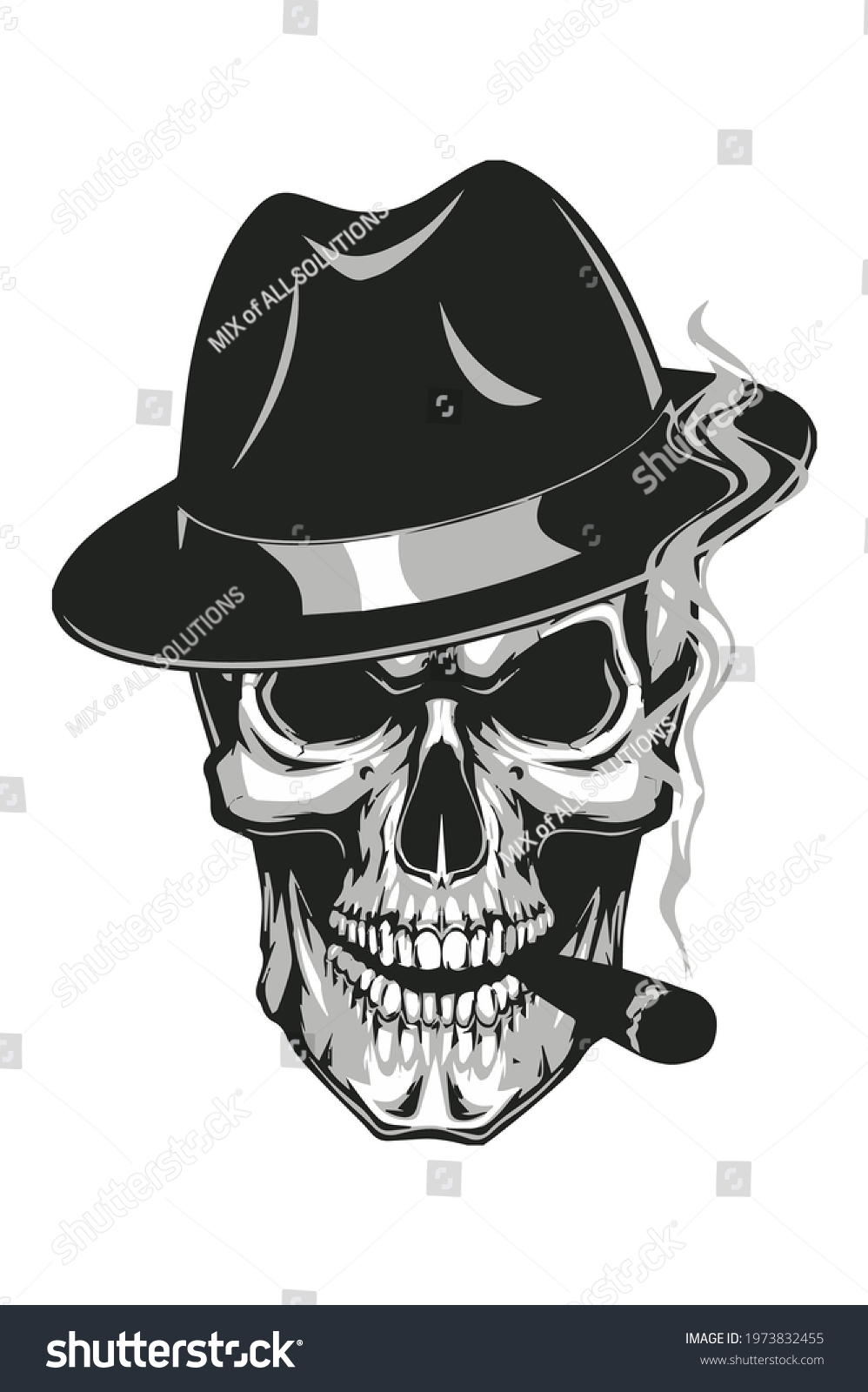 Gangster Skull Tattoo Death Head Cigar Stock Vector (Royalty Free ...