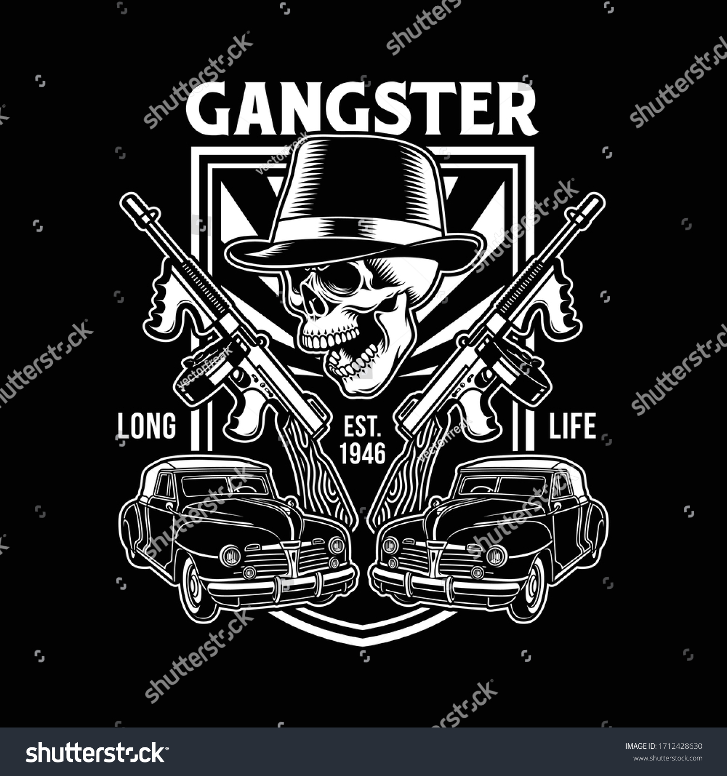 Gangster Skull Machine Guns Stock Vector (Royalty Free) 1712428630 ...