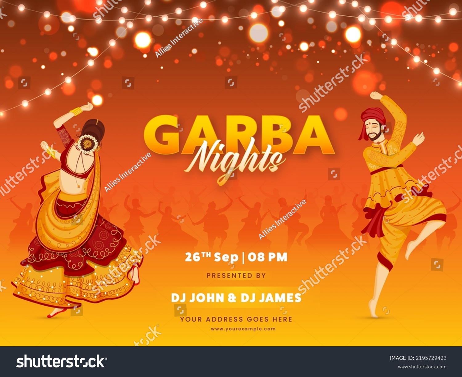 SVG of Garba Night Party Celebration Background With Indian Young Couple Dancing And Event Details. svg