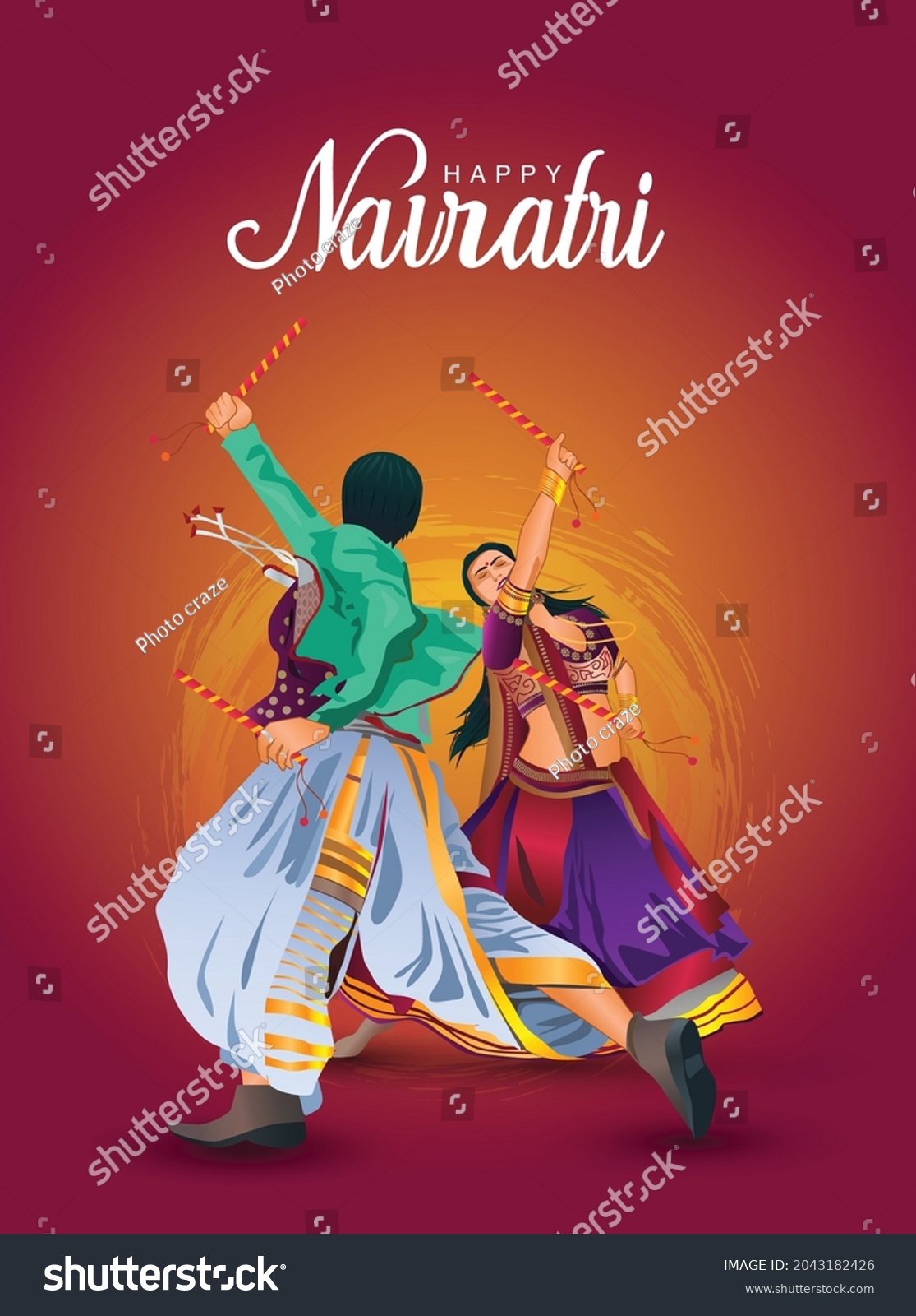 SVG of Garba Night poster for Navratri Dussehra festival of India. vector illustration design  of couple playing Dandiya dance. svg