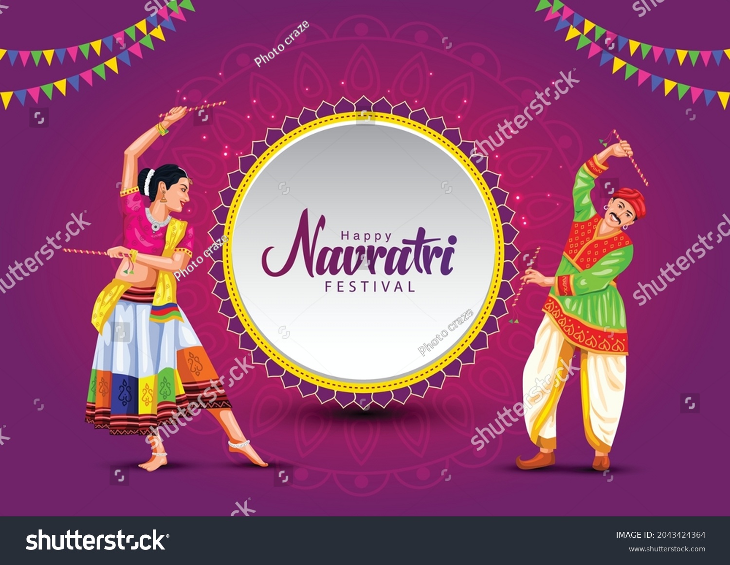 SVG of Garba Night poster for Navratri Dussehra festival of India. vector illustration of girls playing Dandiya dance.	 svg