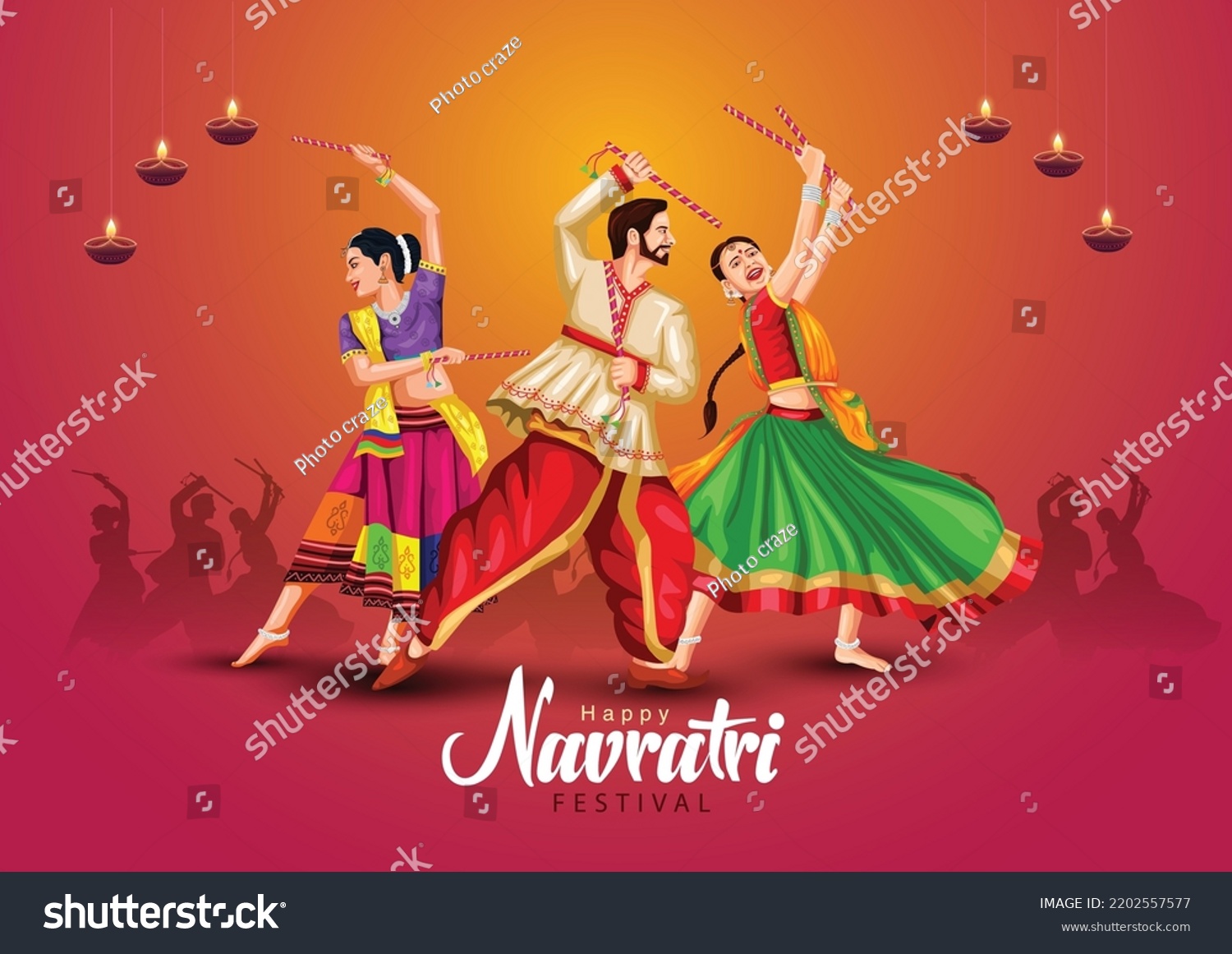 SVG of Garba Night poster for Navratri Dussehra festival of India. vector illustration of peoples playing Dandiya dance.	 svg
