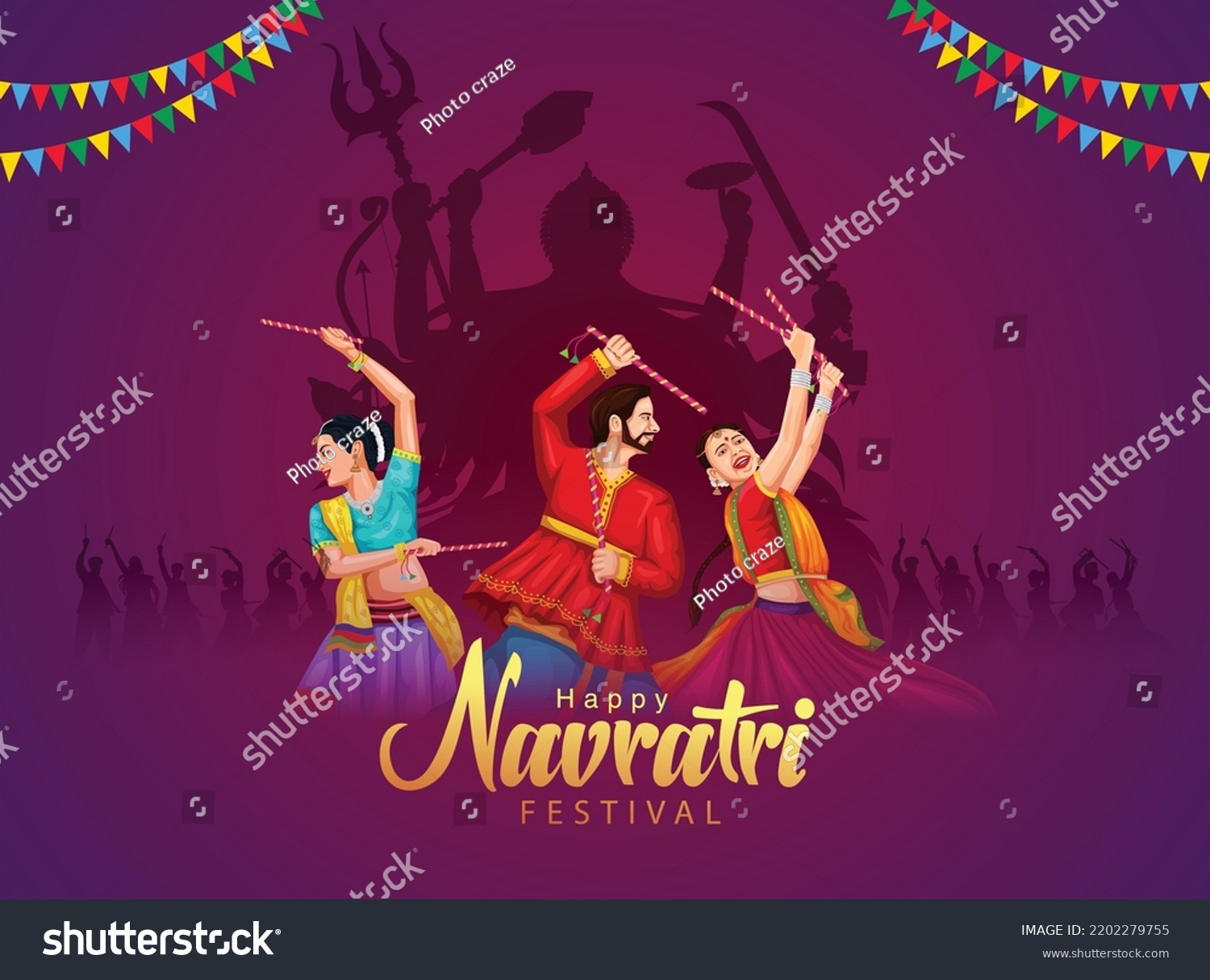 SVG of Garba Night poster for Navratri Dussehra festival. vector illustration of peoples playing Dandiya dance.	 svg
