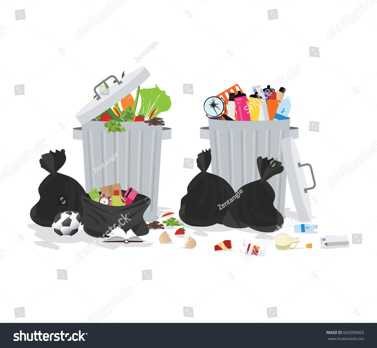 Garbage Can Full Overflowing Trash Littering Stock Vector (Royalty Free ...