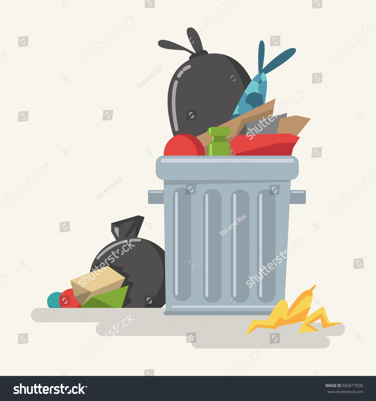Garbage Can Waste Plastic Bags Trash Stock Vector 683677030 - Shutterstock