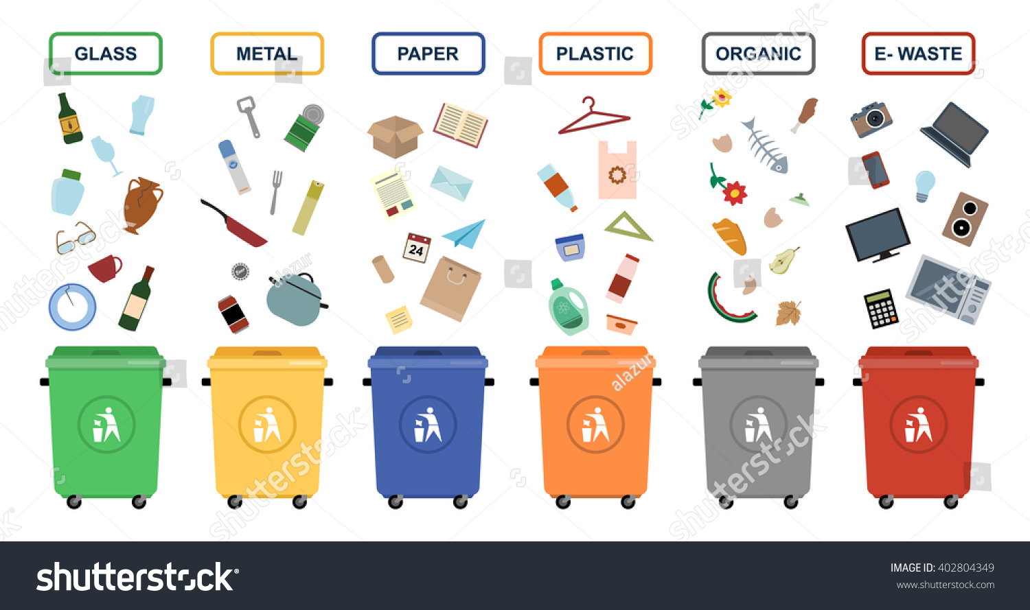 Garbage Cans Vector Flat Illustrations. Sorting Garbage. Ecology And ...