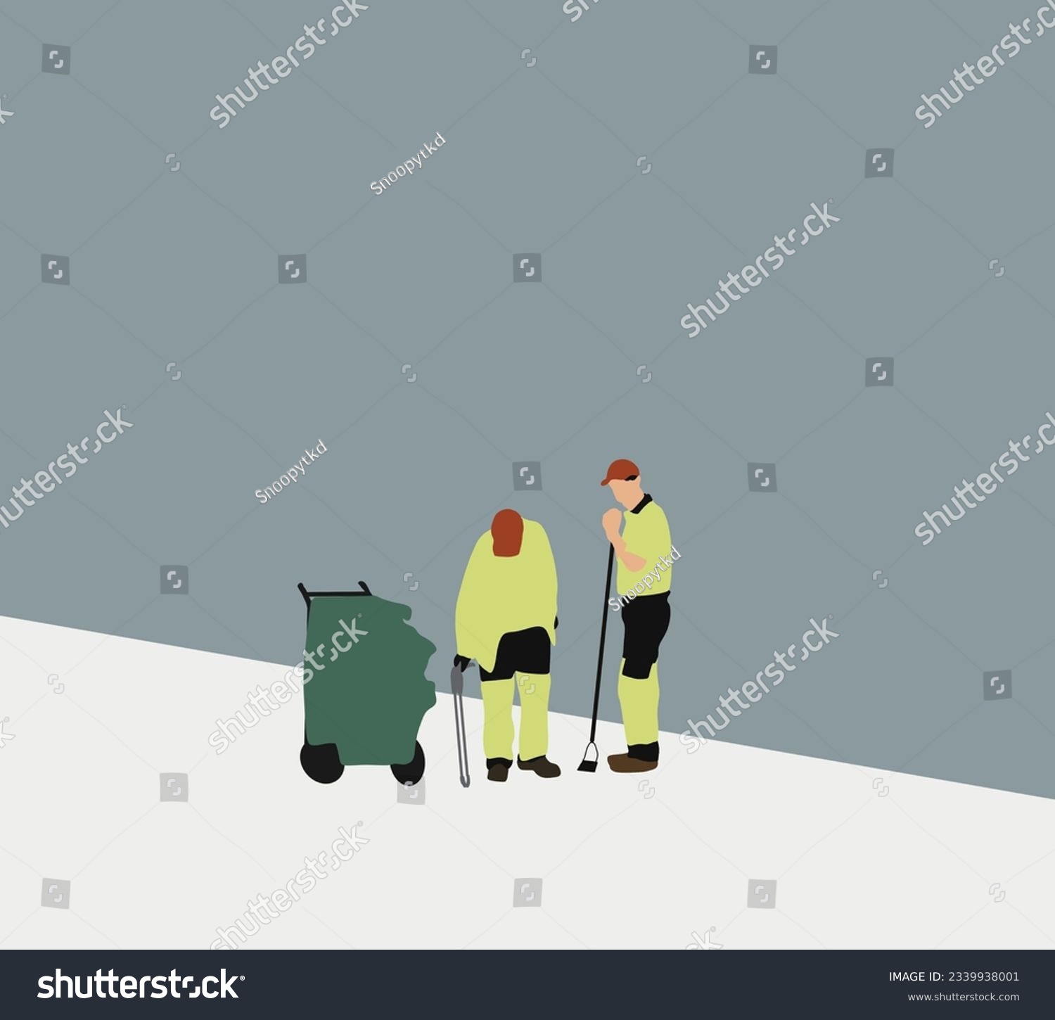 SVG of Garbage collection workers on street. Men who dispose of rubbish that works for public benefit. recycling garbage collector truck loading waste and trash bin svg