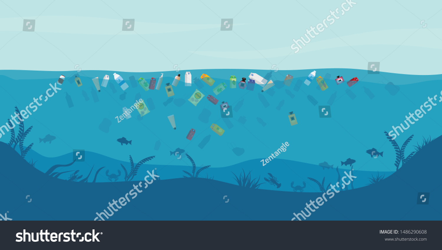 Garbage Floating Waterwater Pollution Environment Conceptual Stock ...