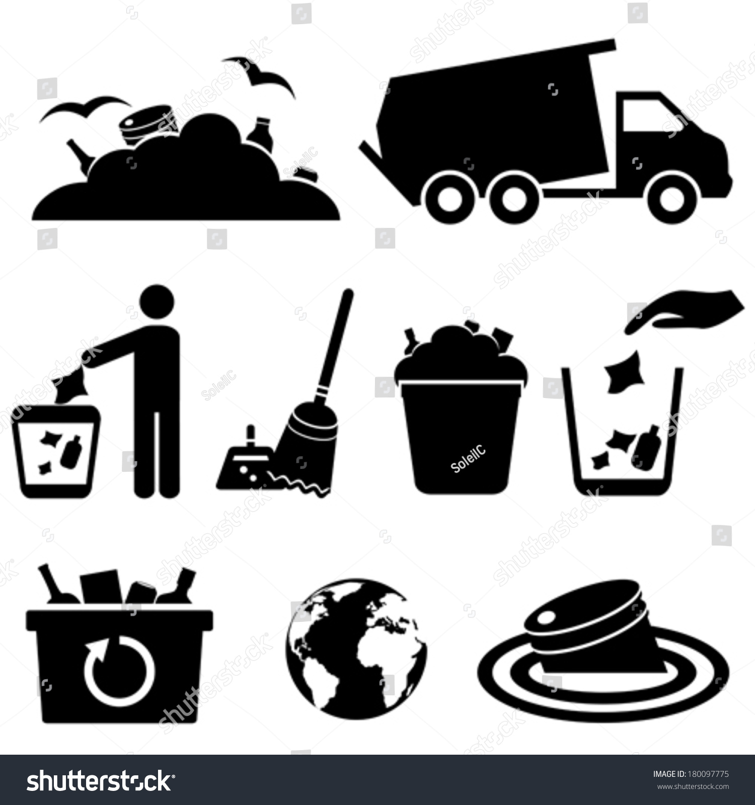 Garbage Trash Waste Icon Set Stock Vector 180097775 - Shutterstock